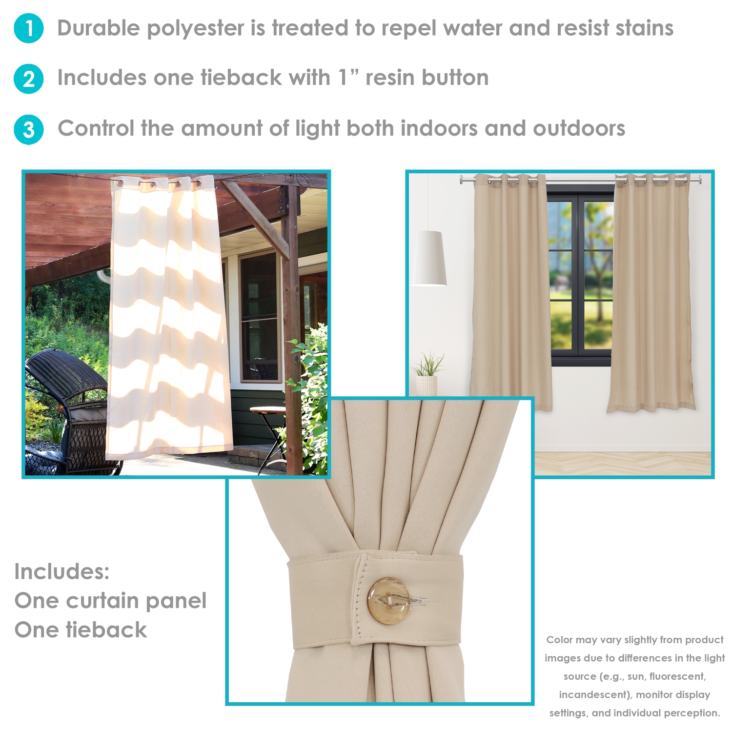 Sunnydaze Simple Outdoor Curtain Panel - Beige - 52 in x 84 in