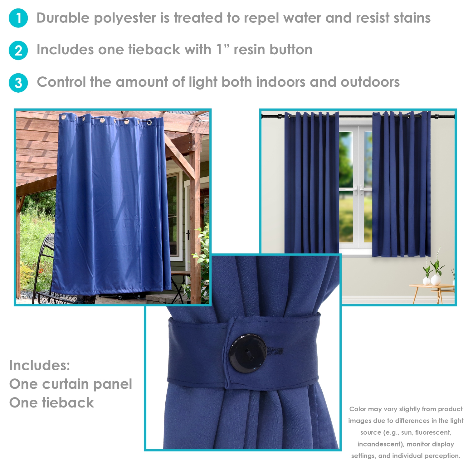 Sunnydaze Outdoor Blackout Curtain Panel - Blue - 100 in x 84 in