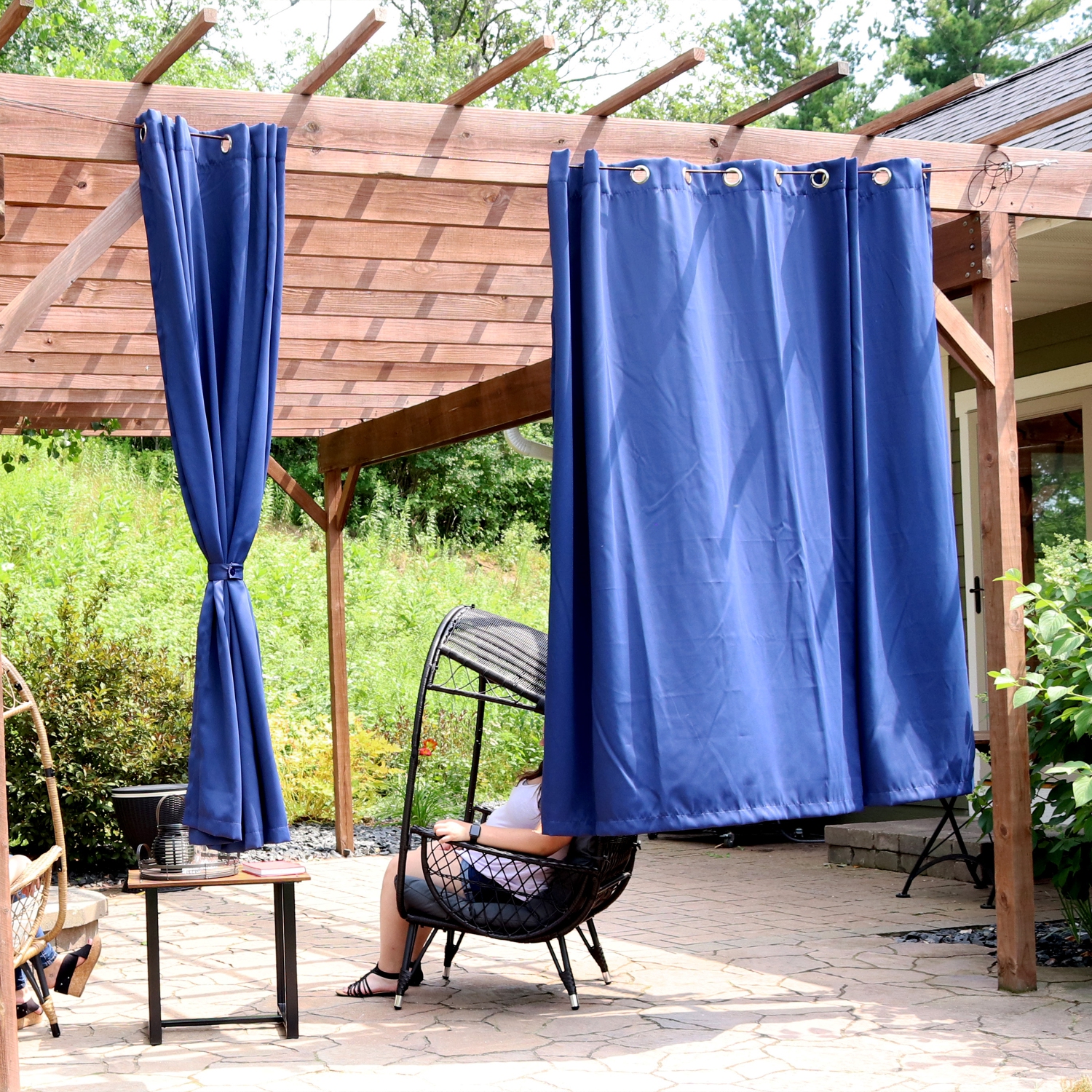 Sunnydaze Outdoor Blackout Curtain Panel - Blue - 100 in x 84 in - Set of 2