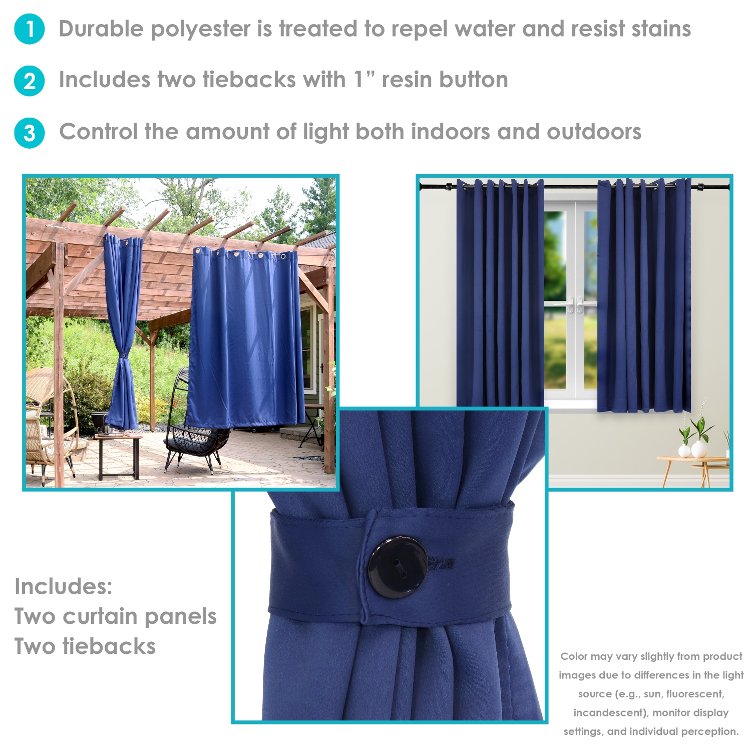 Sunnydaze Outdoor Blackout Curtain Panel - Blue - 100 in x 84 in - Set of 2