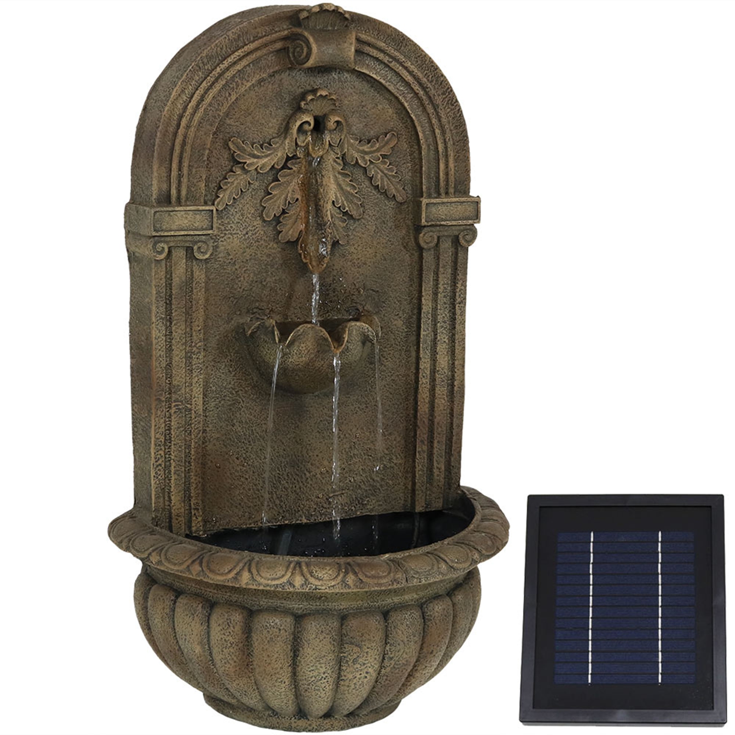 Sunnydaze Florence Outdoor Solar Wall Fountain with Battery - Florentine