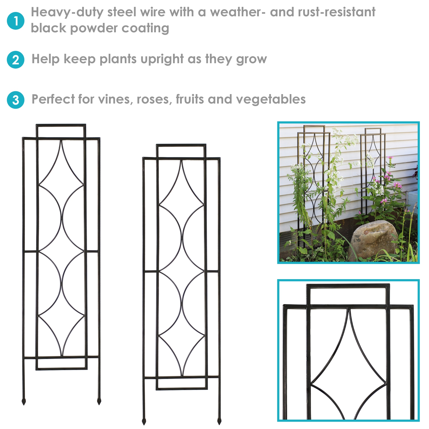Sunnydaze Steel Chic Diamonds Garden Trellis - Set of 2 - 48 in