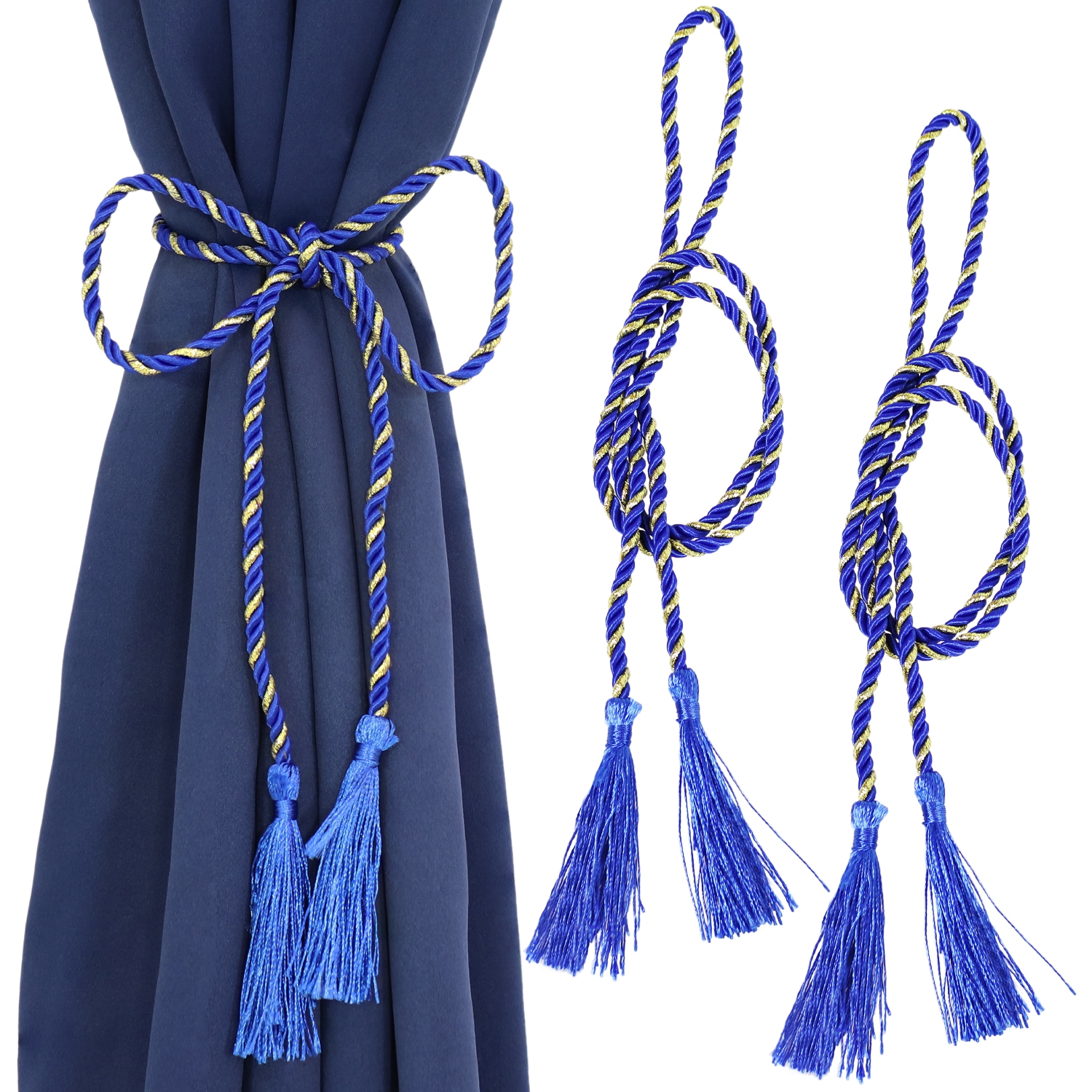 Sunnydaze Indoor/Outdoor Rope Curtain Tiebacks - Blue - Set of 2