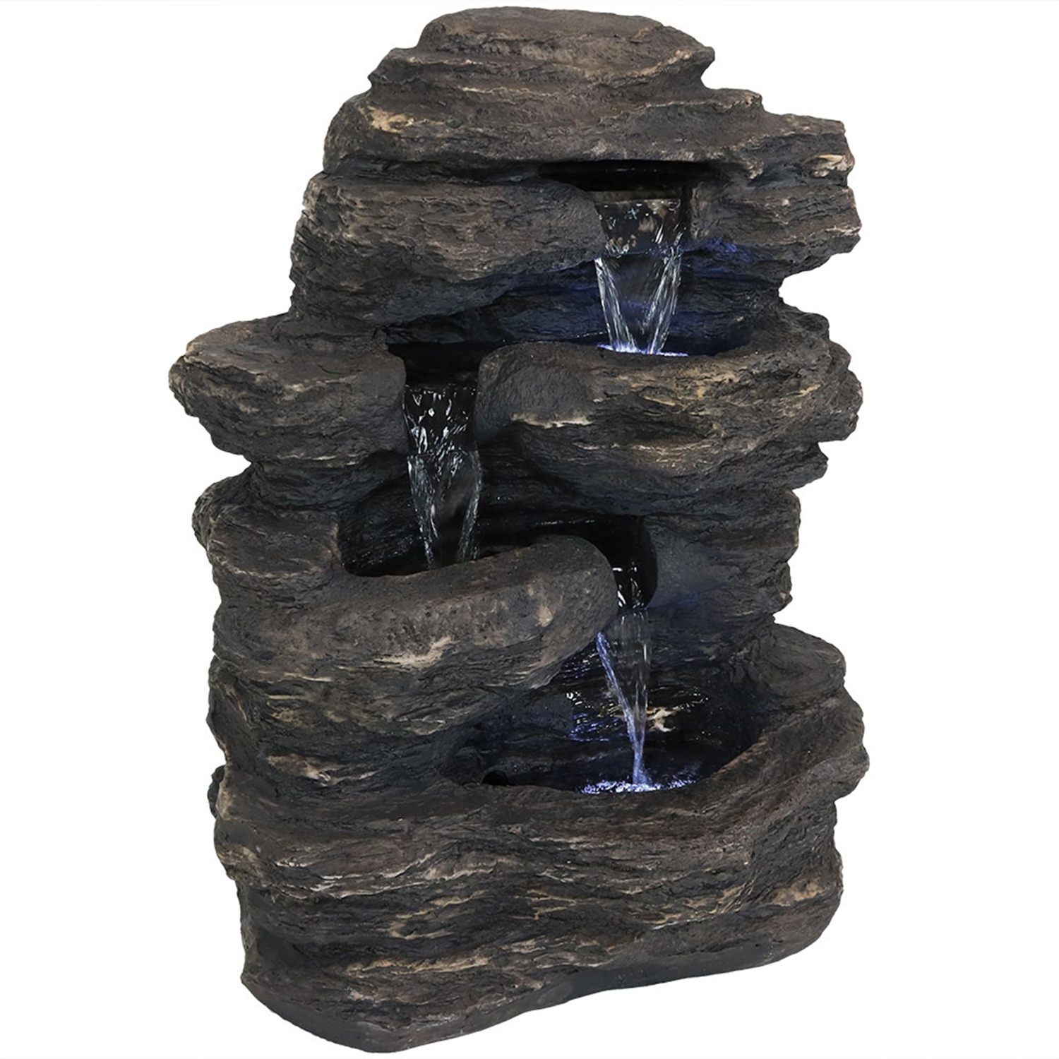 Sunnydaze Polystone Rock Falls Waterfall Fountain with LED Lights - 24 in