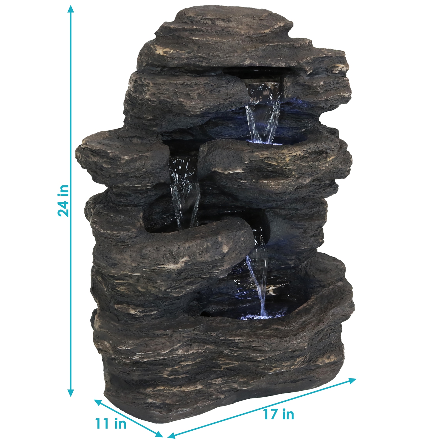 Sunnydaze Polystone Rock Falls Waterfall Fountain with LED Lights - 24 in