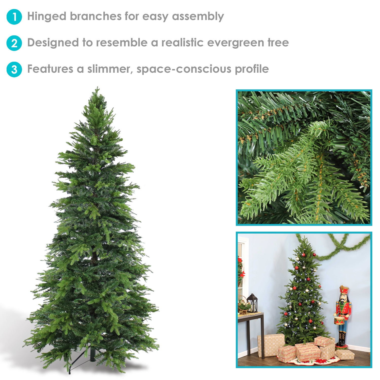 Sunnydaze Slim and Stately Indoor Unlit Artificial Christmas Tree - 7 ft