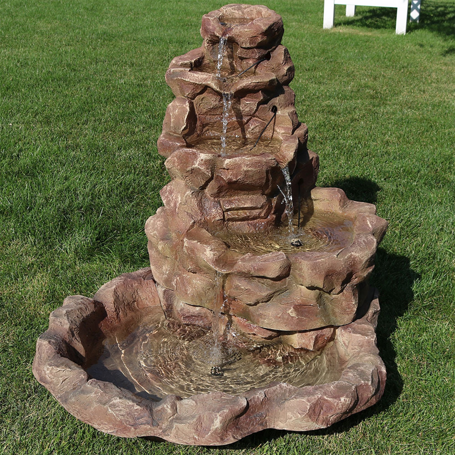 Sunnydaze Lighted Stone Springs Waterfall Fountain with LED Lights - 42 in