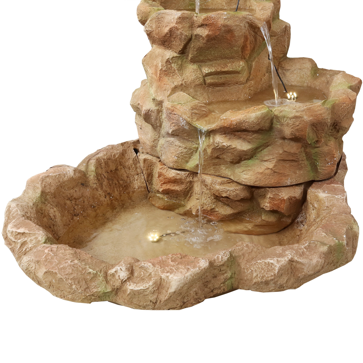 Sunnydaze Lighted Stone Springs Waterfall Fountain with LED Lights - 42 in