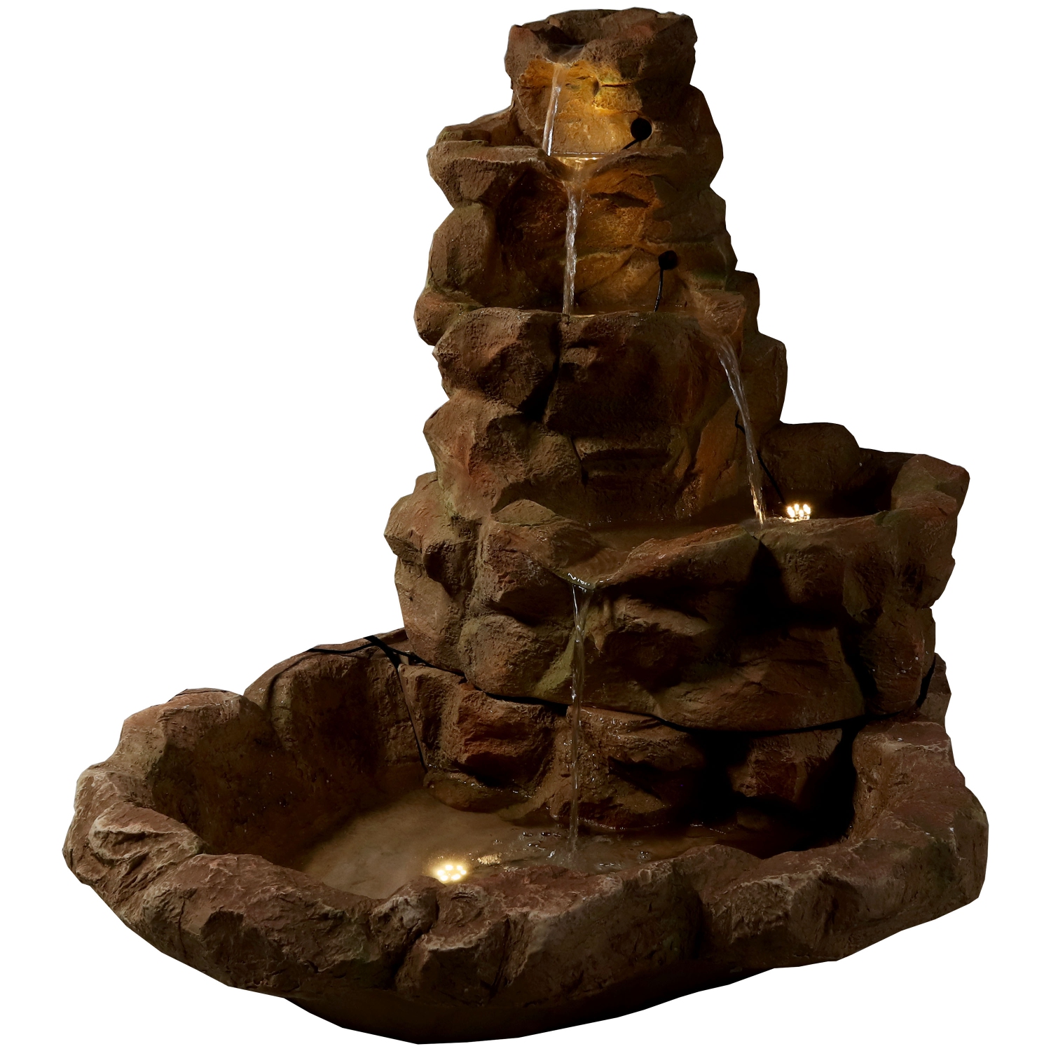 Sunnydaze Lighted Stone Springs Waterfall Fountain with LED Lights - 42 in