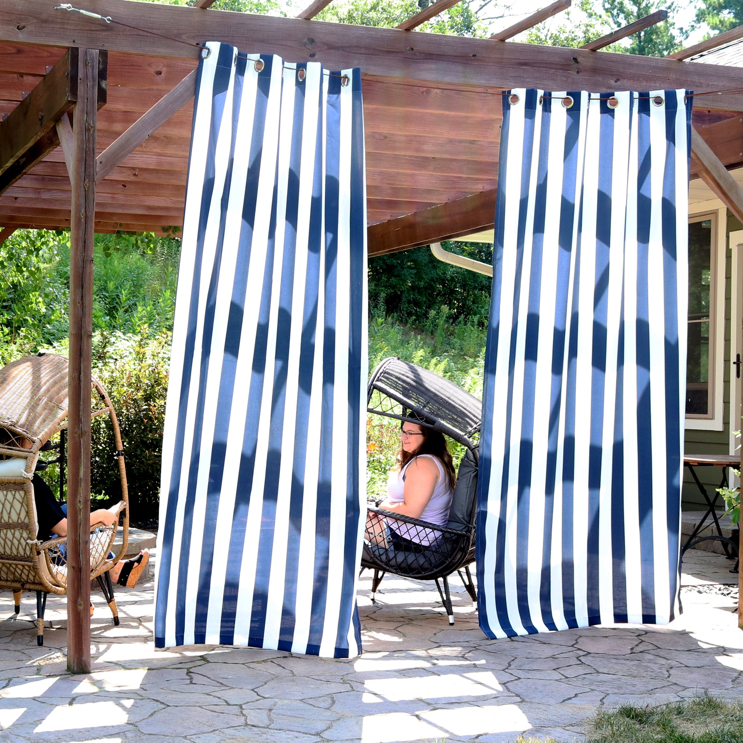 Sunnydaze Indoor/Outdoor Curtain Panel - Stripe - 52 in x 108 in - Set of 2