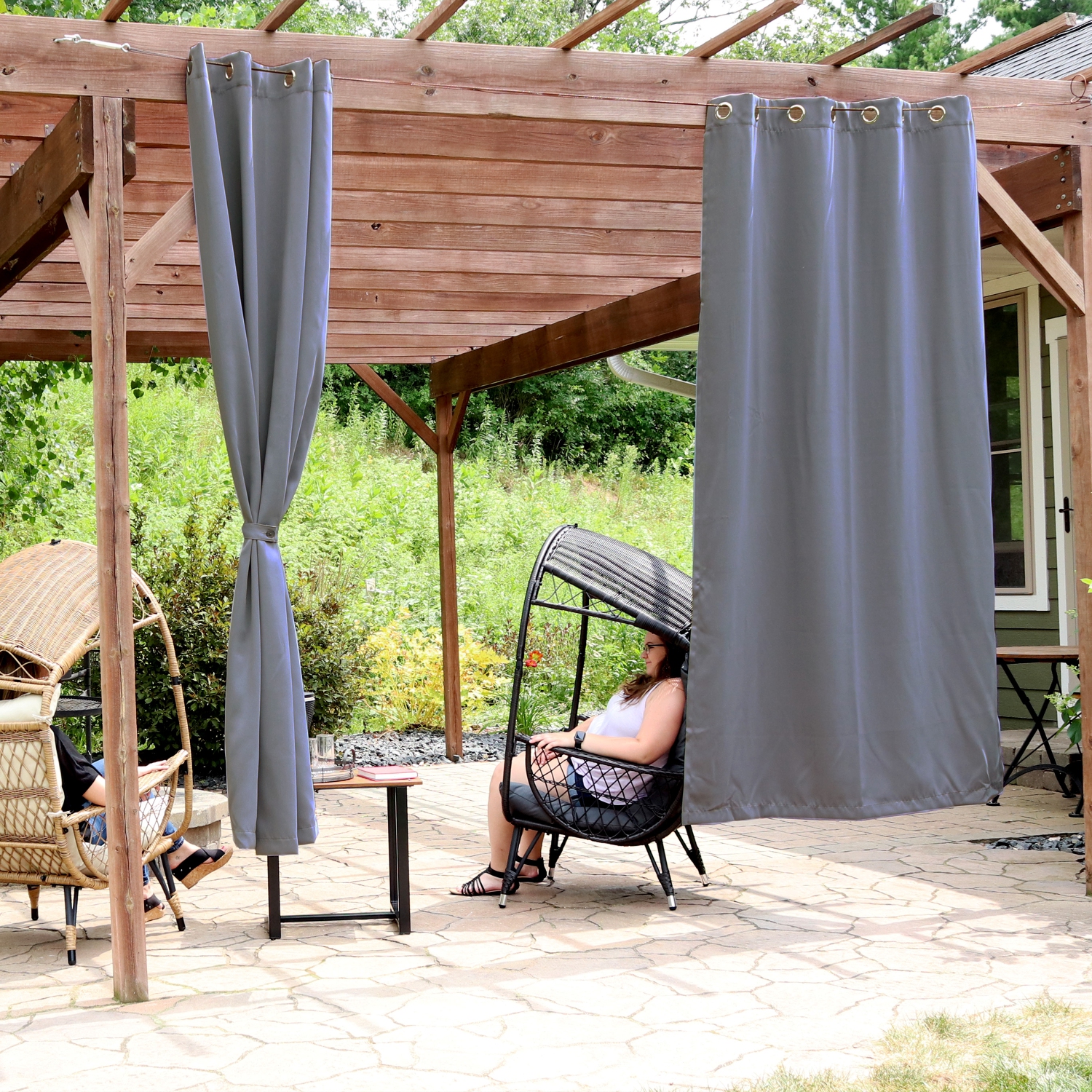 Sunnydaze Outdoor Blackout Curtain Panel - Gray - 52 in x 96 in - Set of 2