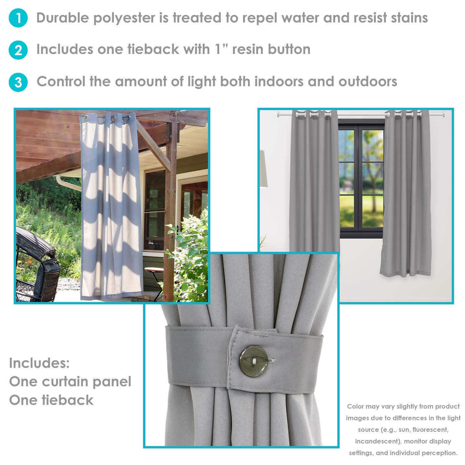 Sunnydaze Simple Outdoor Curtain Panel - Gray - 52 in x 84 in