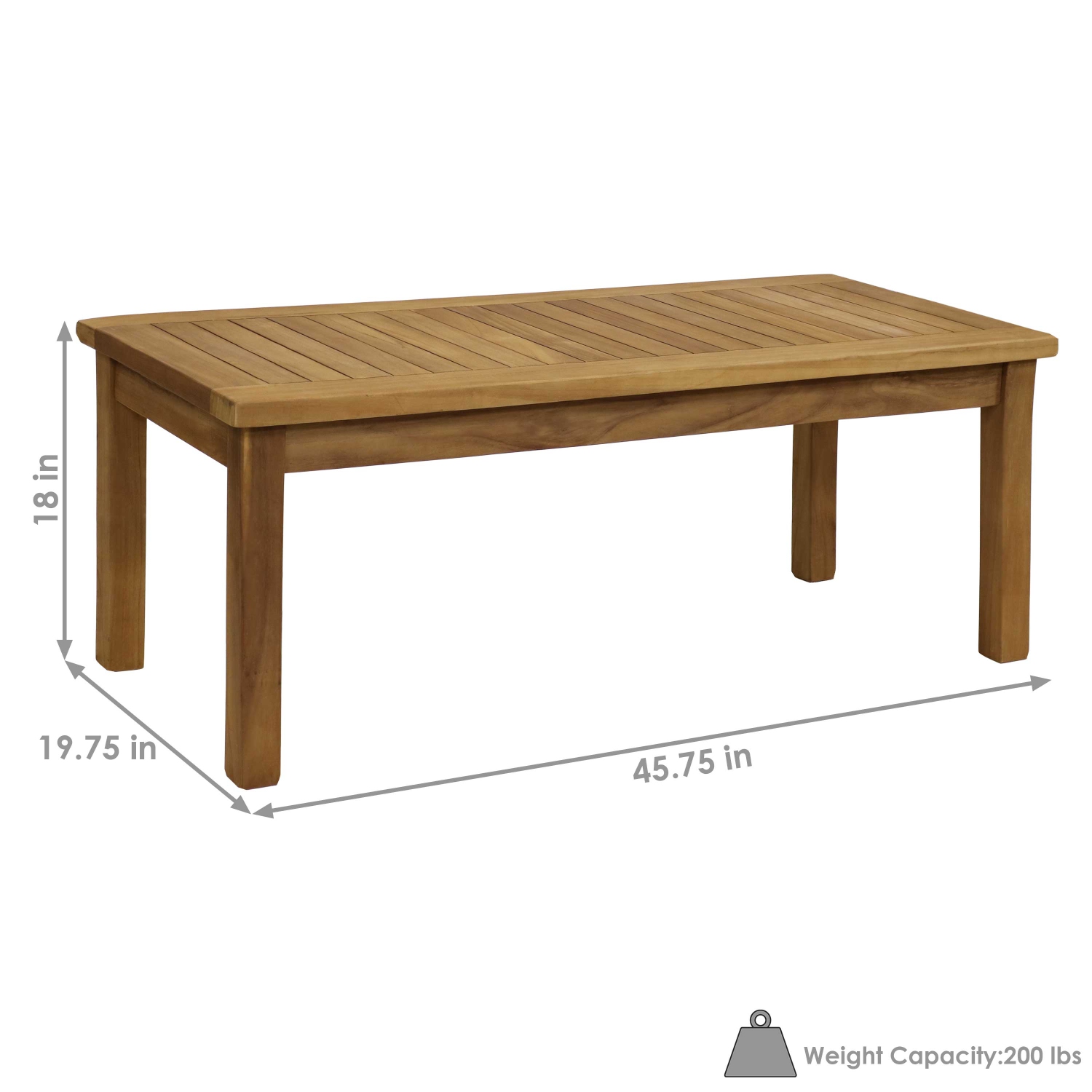 Sunnydaze 45.75 in Teak Wood Rectangular Patio Coffee Table