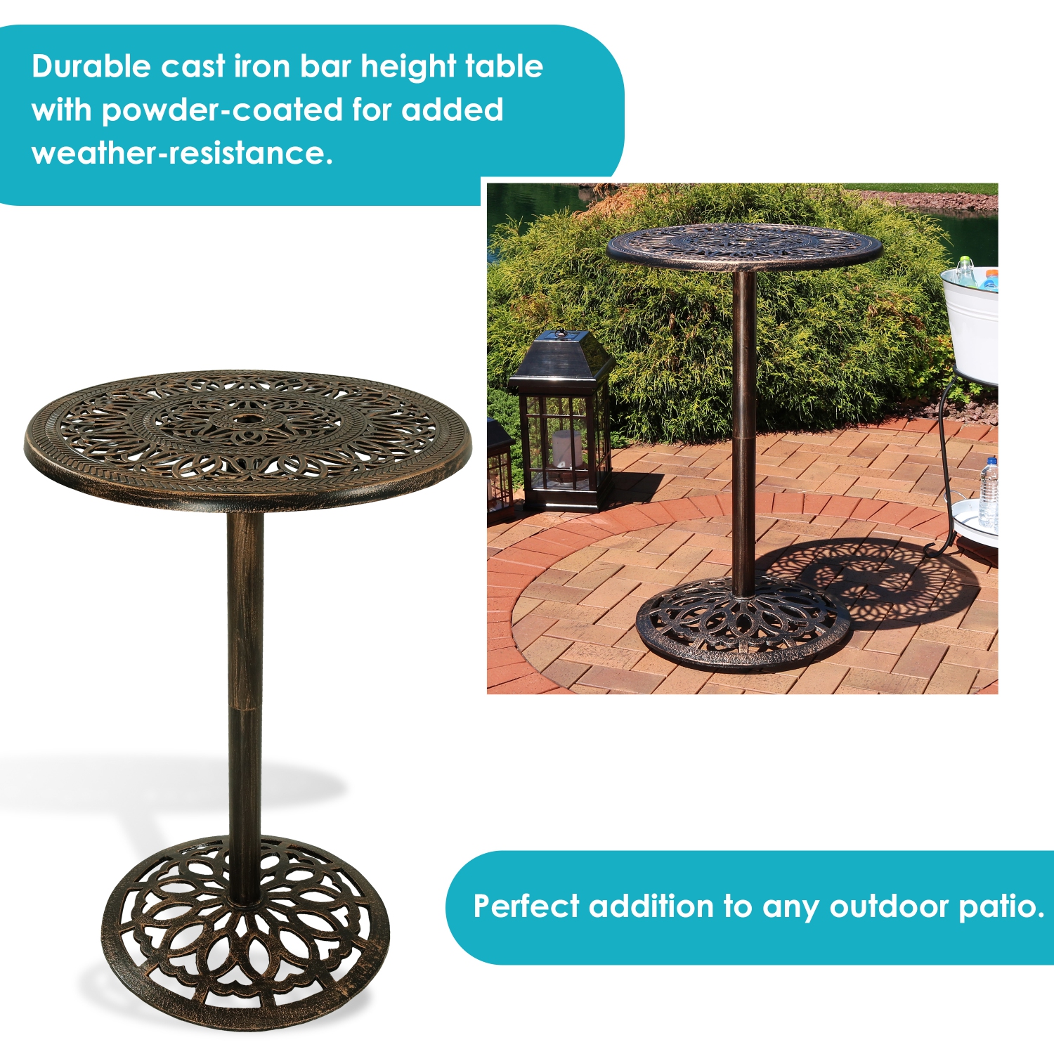 Sunnydaze 26 in Cast Iron Round Patio Bar-Height Table - Bronze