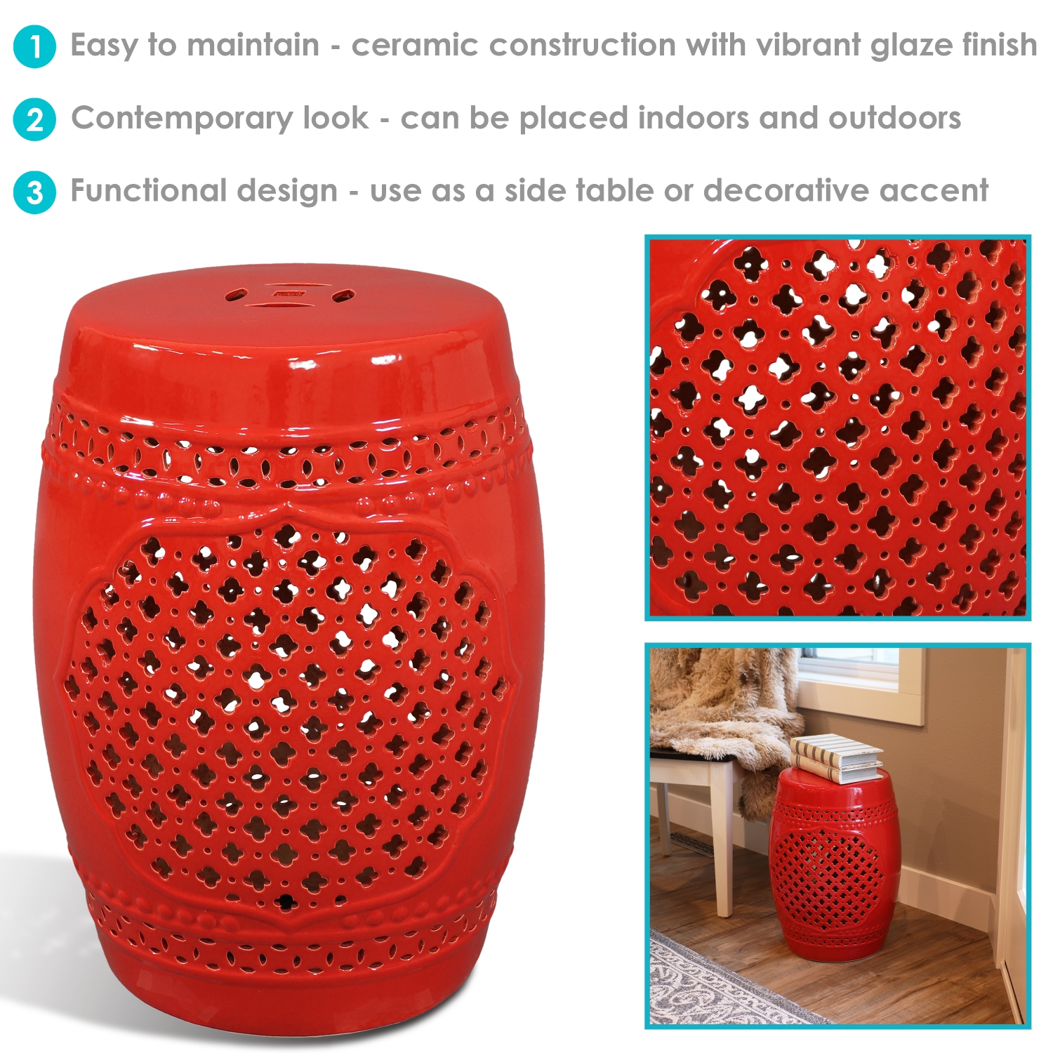 Sunnydaze 17.75 in Marrakesh Lattice Ceramic glacis - Rouge
