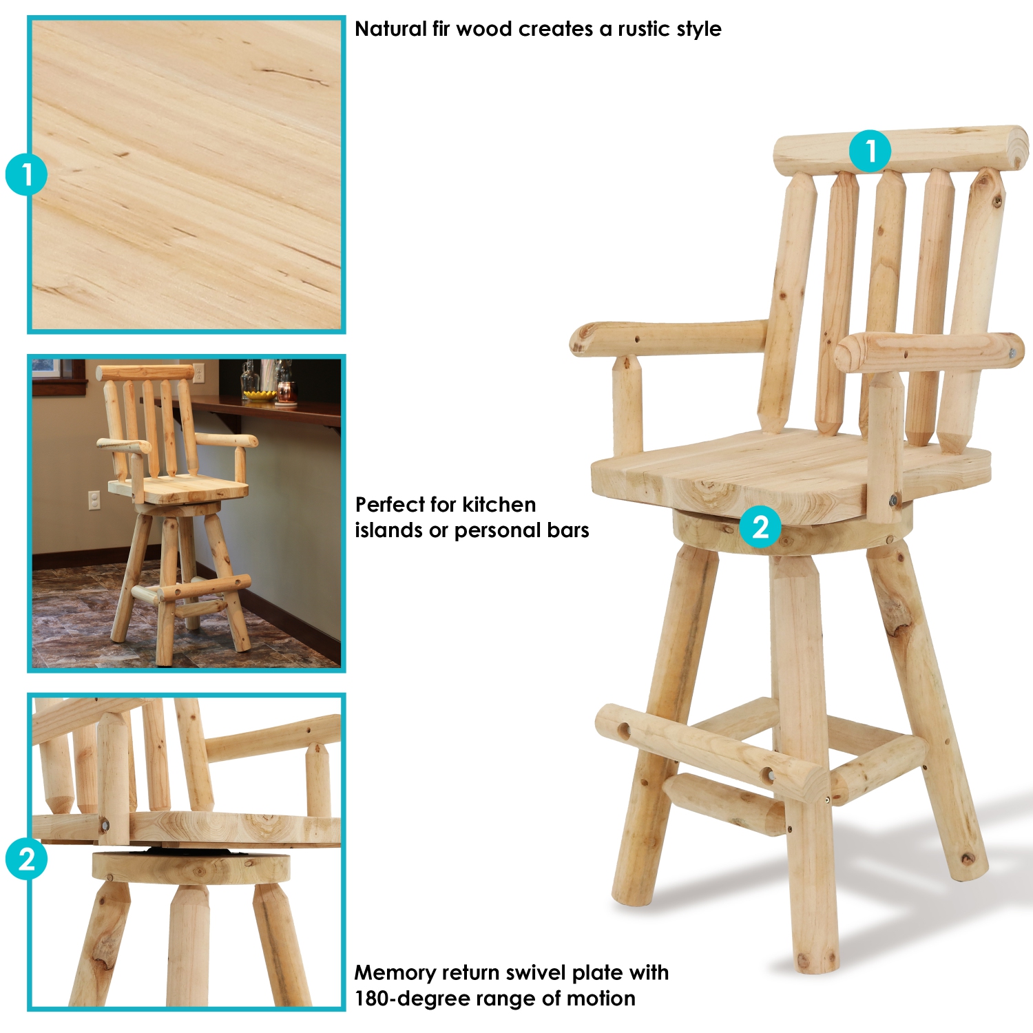 Sunnydaze Rustic Log Style Unfinished Fir Wood Indoor Bar Stool | Best ...