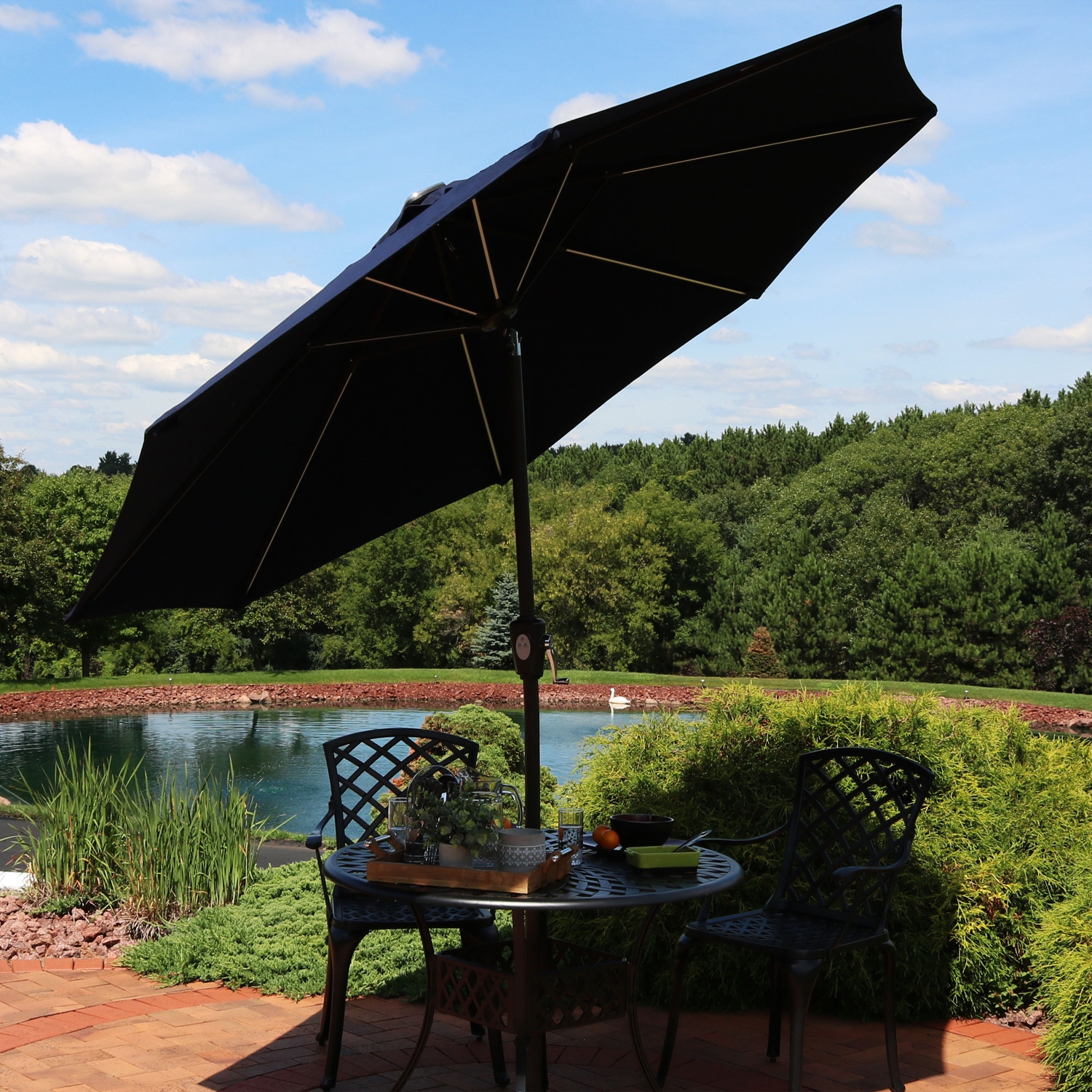 Sunnydaze 9 ft Solar Sunbrella Patio Umbrella with Tilt - Navy Blue