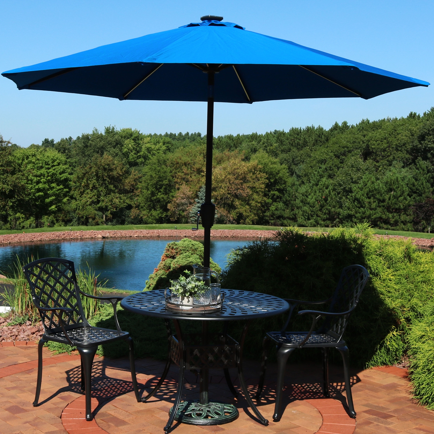 Sunnydaze 9 ft Solar Sunbrella Patio Umbrella with Tilt - Pacific Blue