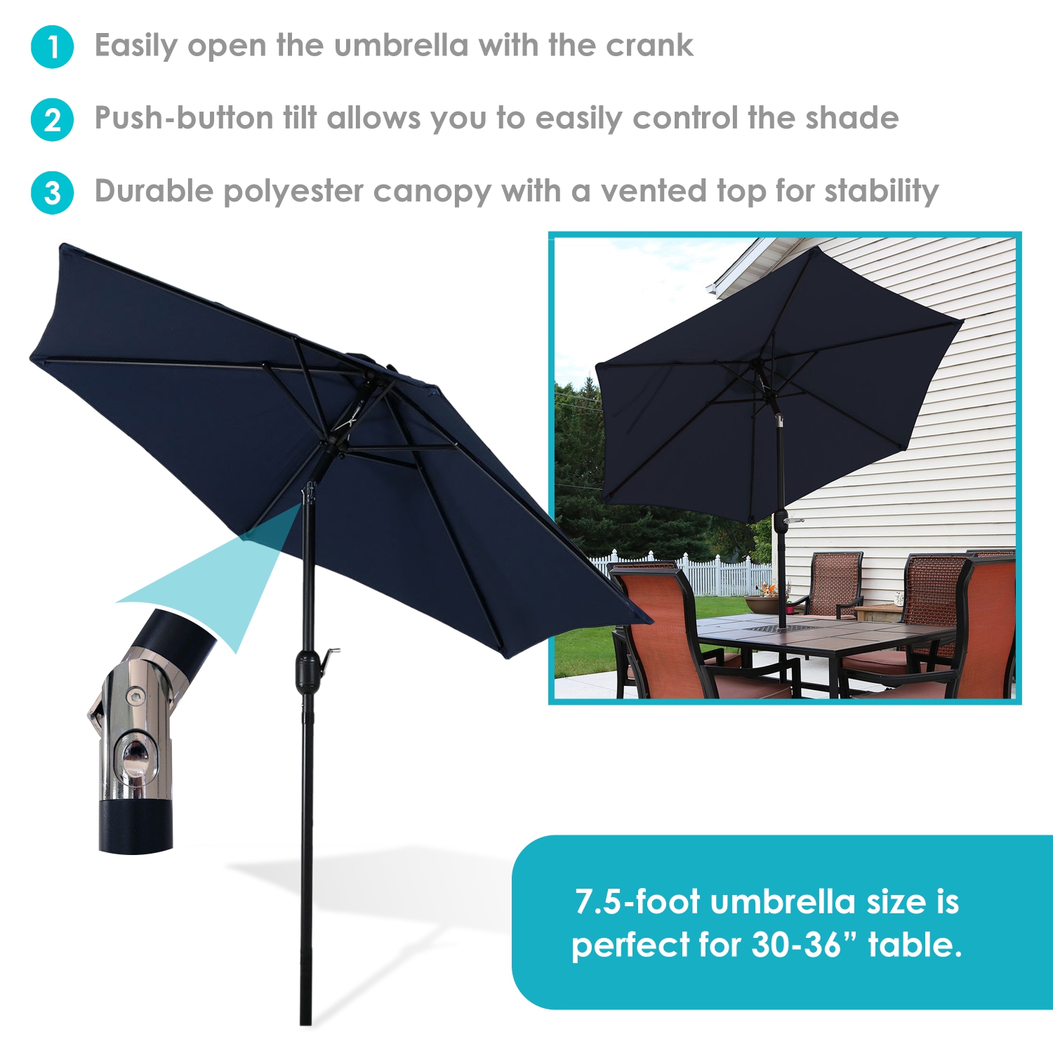 Sunnydaze 7.5 ft Aluminum Patio Umbrella with Tilt and Crank - Blue
