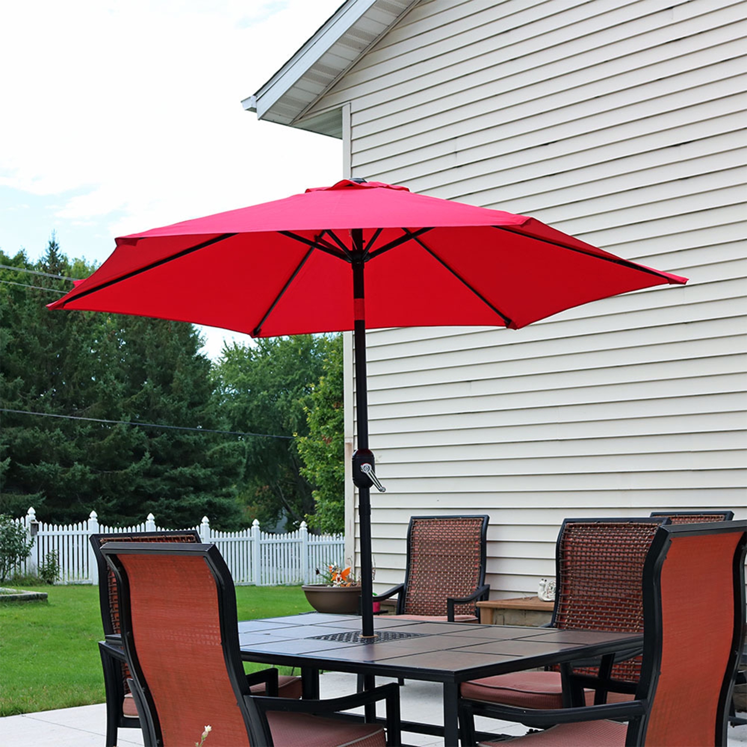 Sunnydaze 7.5 ft Aluminum Patio Umbrella with Tilt and Crank - Red