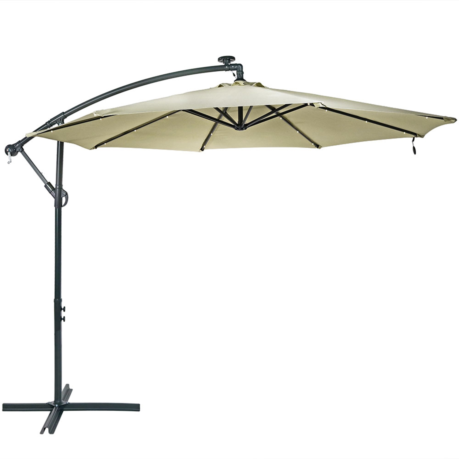 Sunnydaze 10 ft Solar Offest Steel Patio Umbrella with Crank - Beige