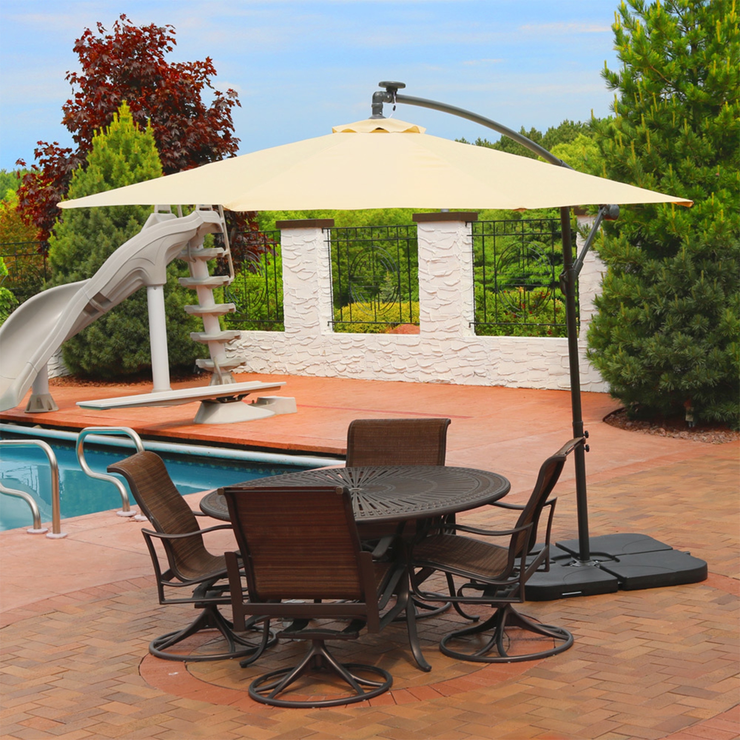 Sunnydaze 10 ft Solar Offest Steel Patio Umbrella with Crank - Beige