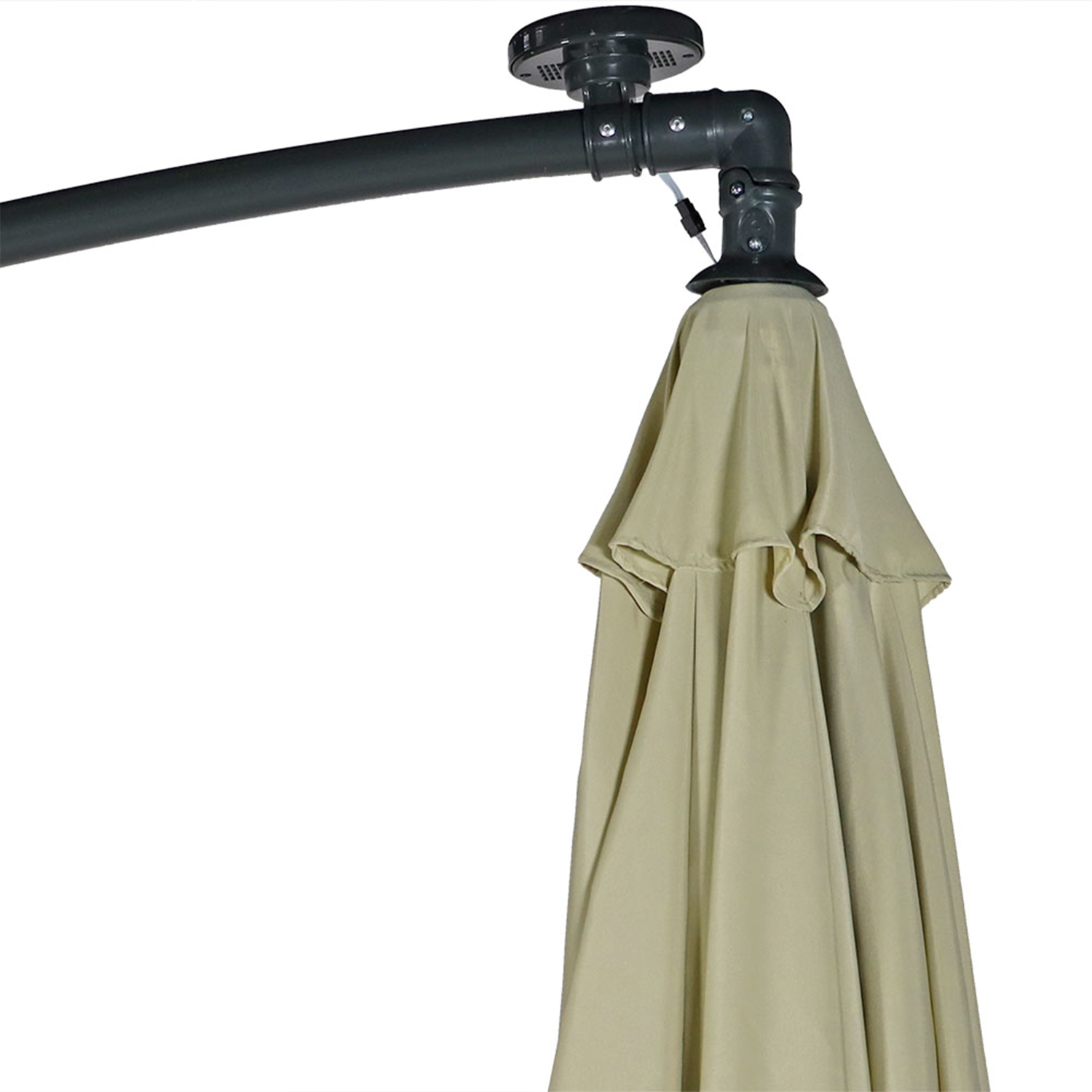 Sunnydaze 10 ft Solar Offest Steel Patio Umbrella with Crank - Beige