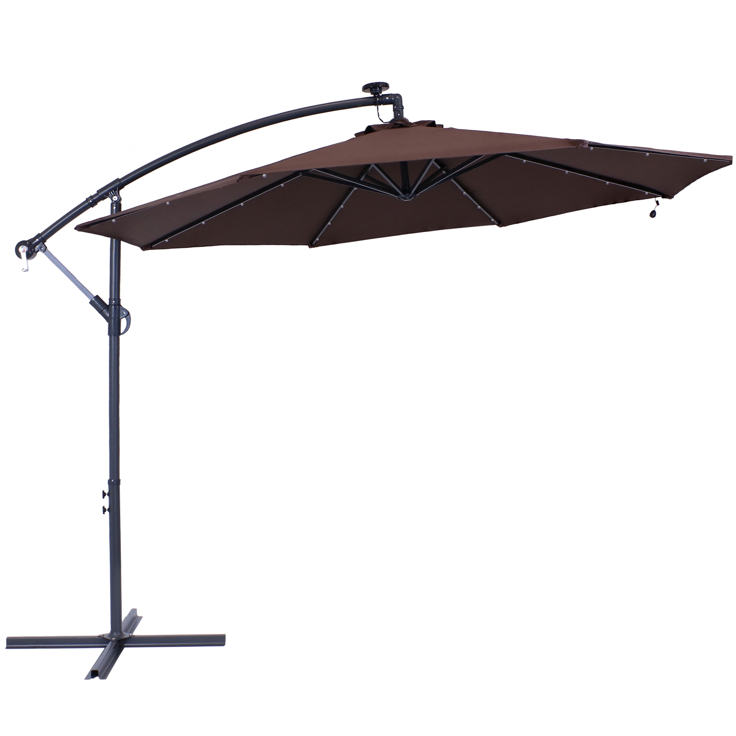 Sunnydaze 10 ft Solar Offset Steel Patio Umbrella with Crank - Brown
