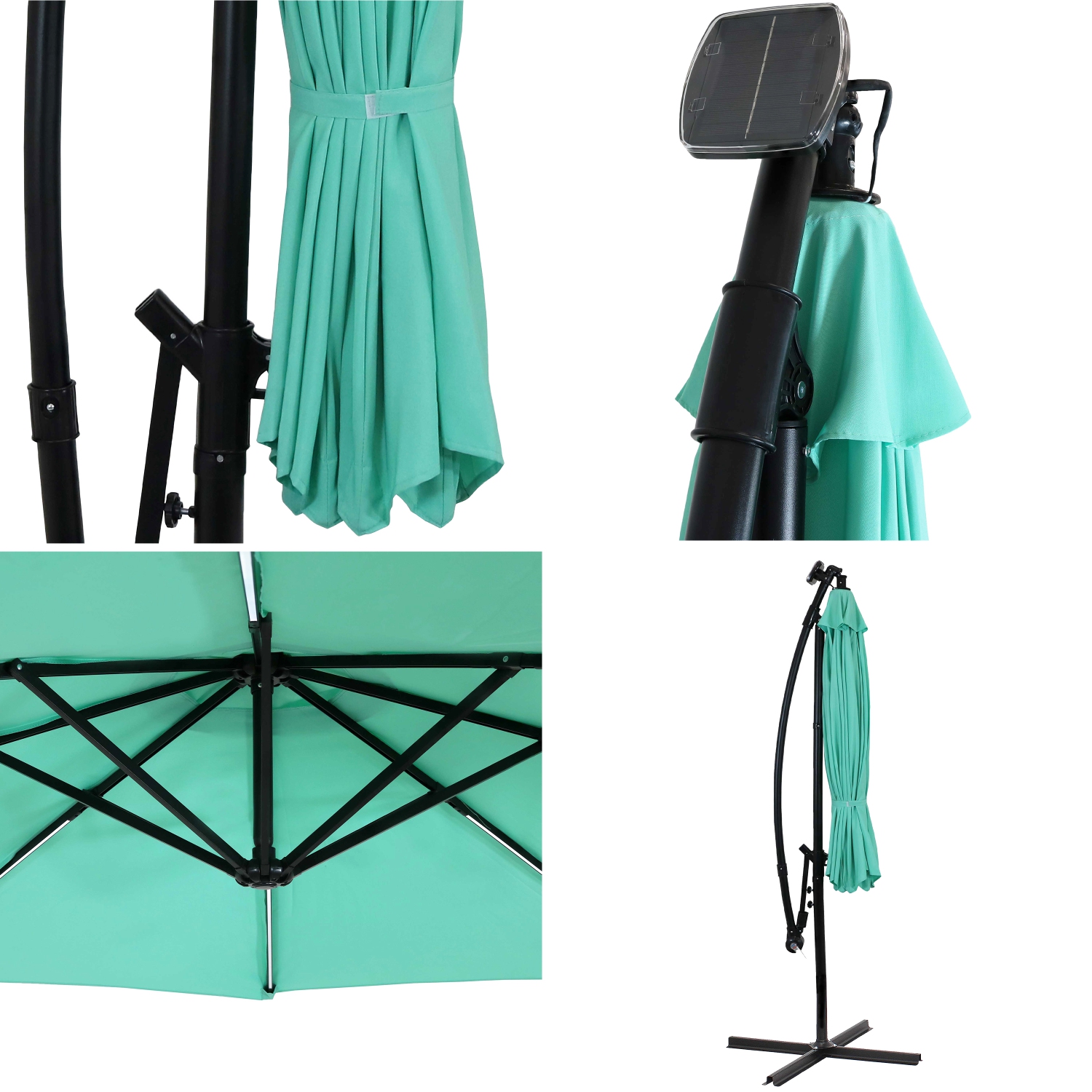 Sunnydaze 9.5 ft Solar Cantilever Offset Patio Umbrella - Seafoam