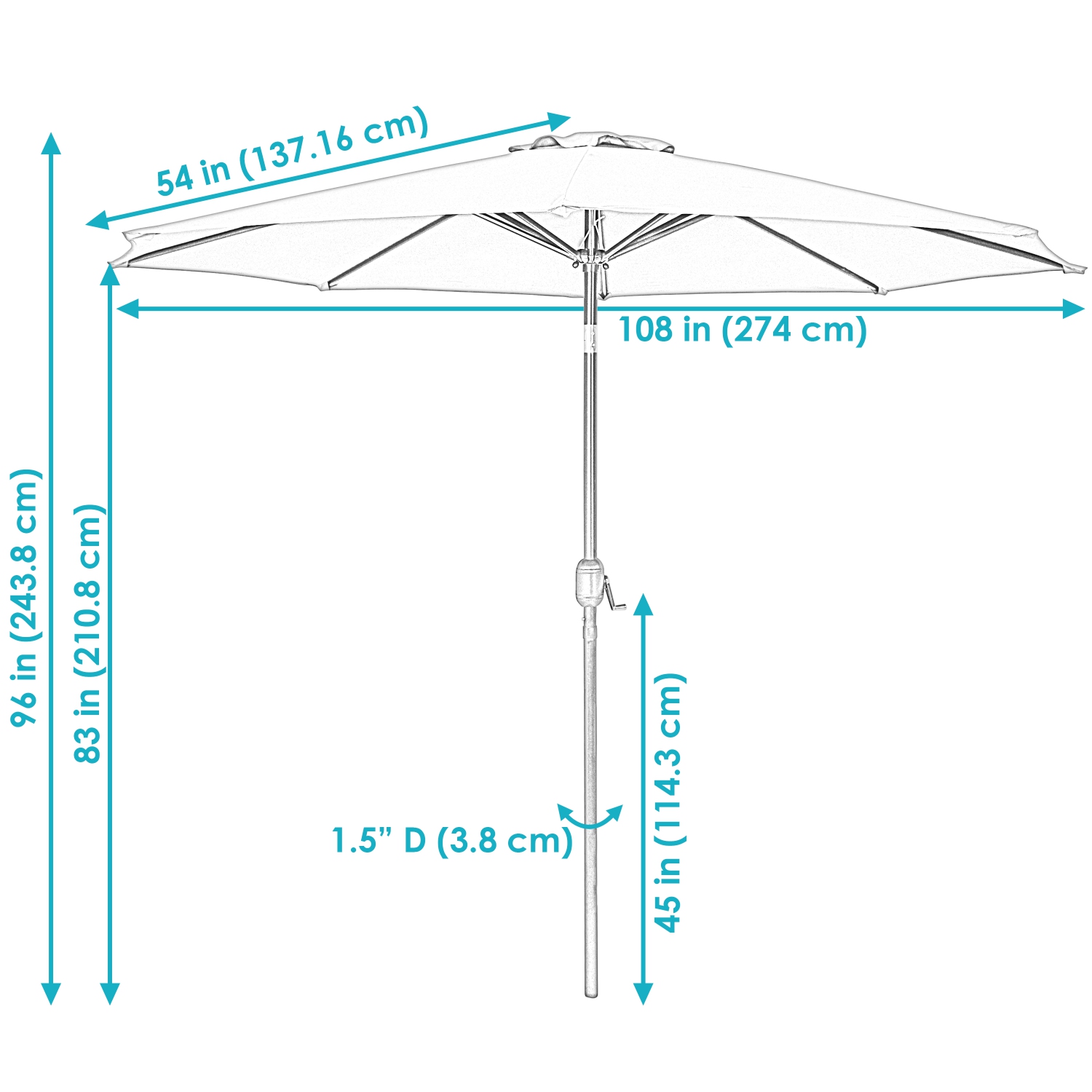 Sunnydaze – Parasol de patio en aluminium avec bascule et manivelle – bleu marine – 9 pieds
