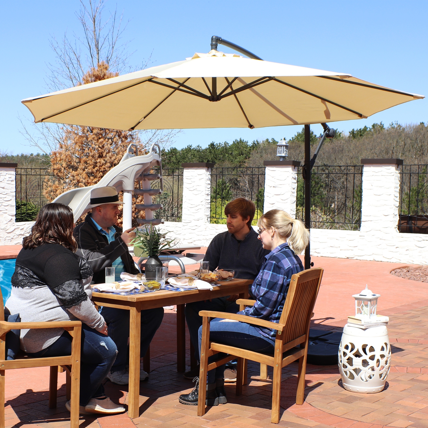 Sunnydaze 10 ft Cantilever Offset Steel Patio Umbrella with Crank - Beige