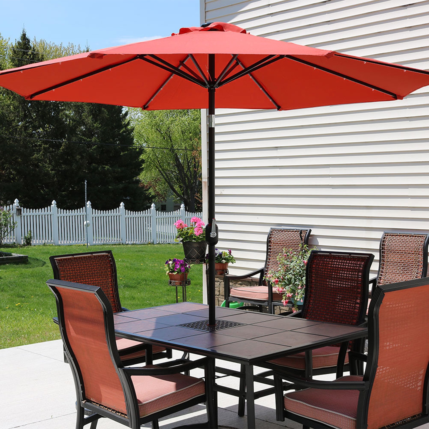 Sunnydaze 9 ft Solar Aluminum Patio Umbrella with Tilt and Crank - Orange