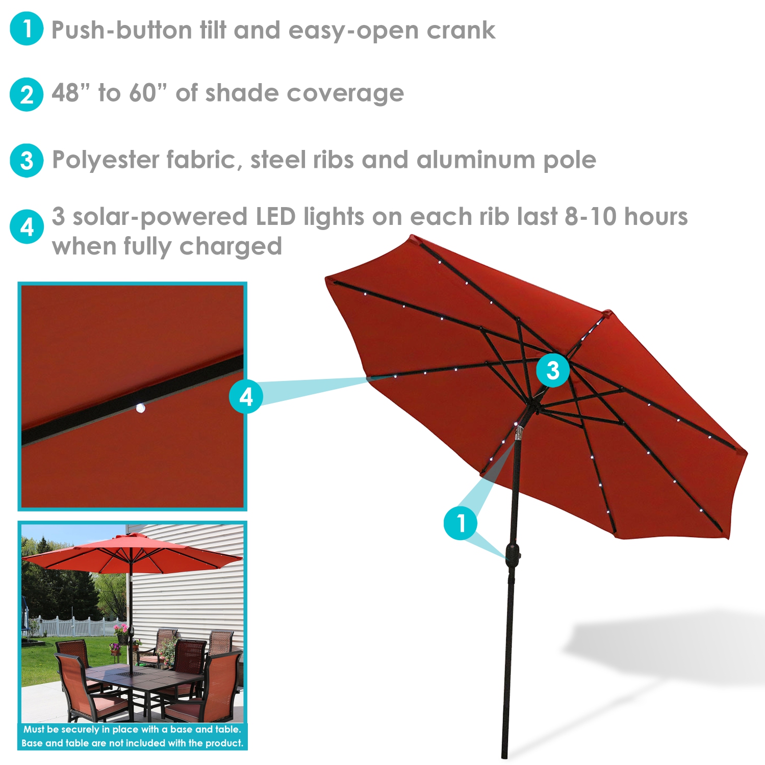 Sunnydaze 9 ft Solar Aluminum Patio Umbrella with Tilt and Crank - Orange