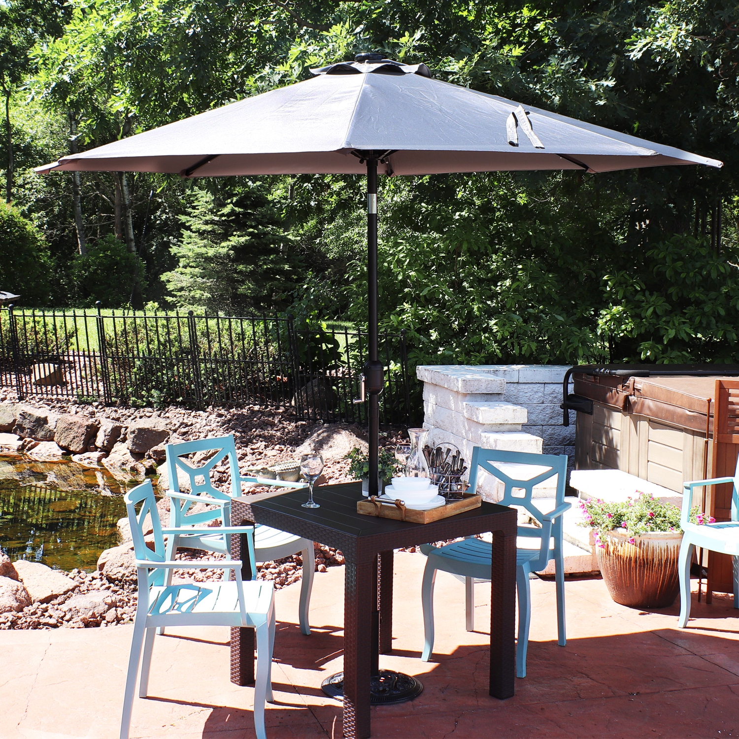 Sunnydaze 9 ft Solar Aluminum Patio Umbrella with Tilt and Crank - Gray