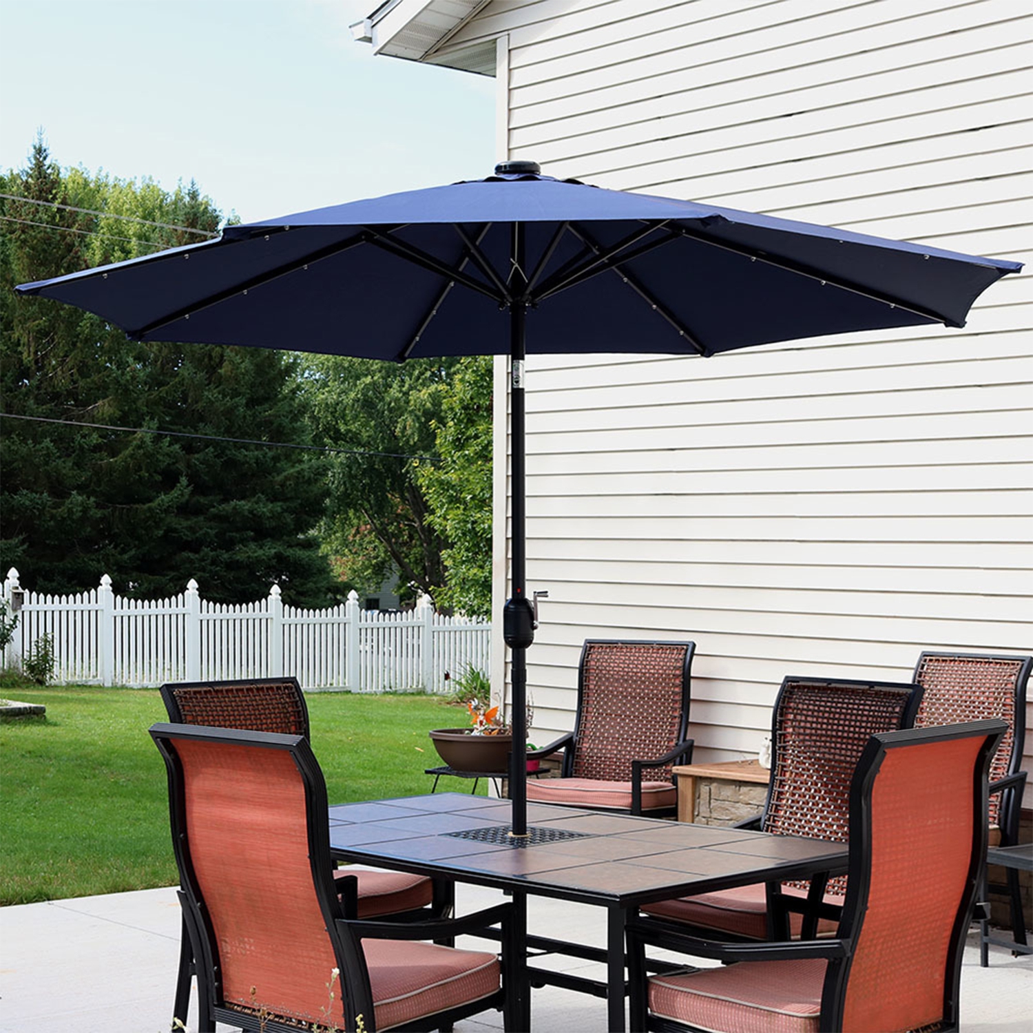 Sunnydaze 9 ft Solar Aluminum Patio Umbrella with Tilt and Crank - Navy