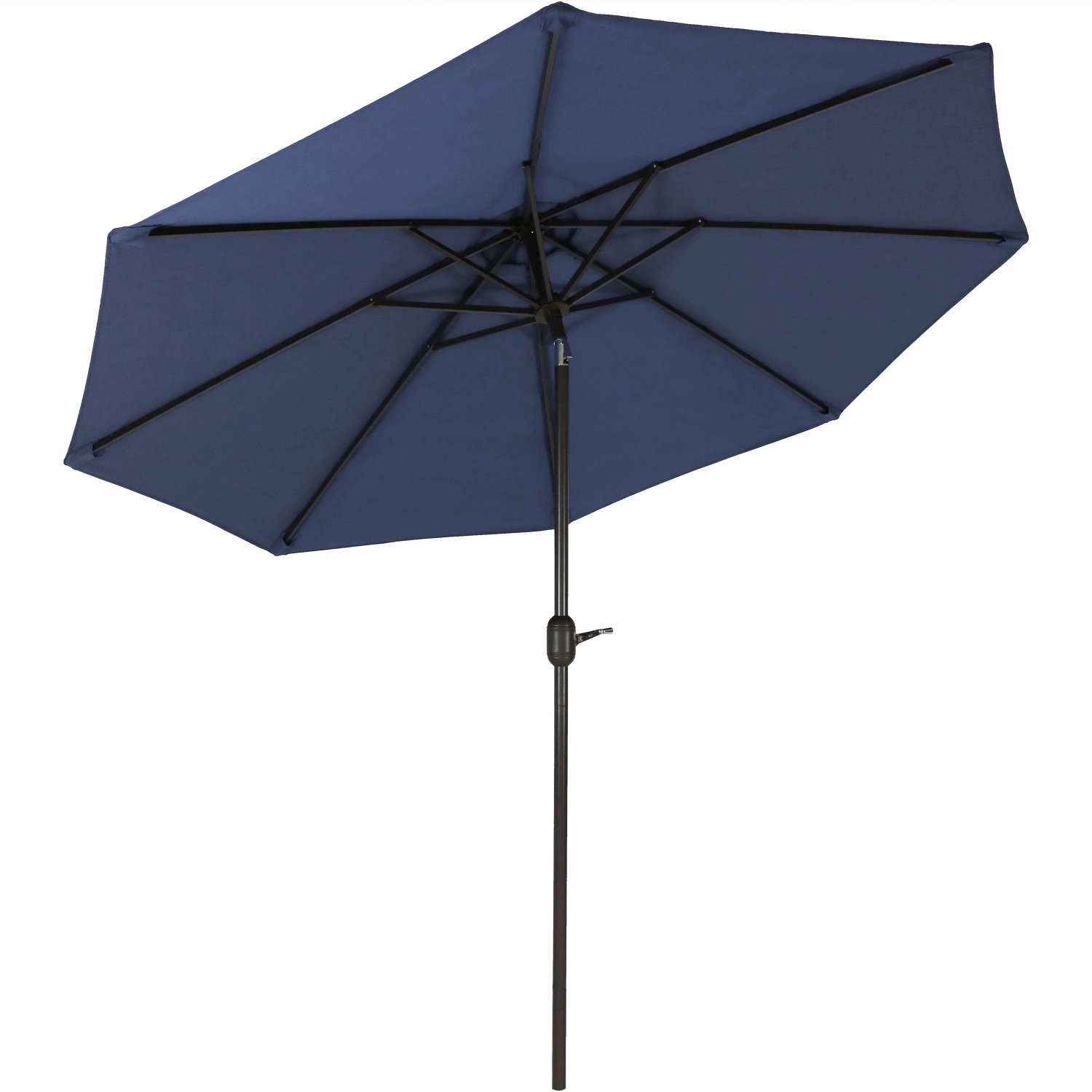 Parasol de patio en aluminium de 9 pi avec manivelle et inclinaison de Sunnydaze - Bleu marine