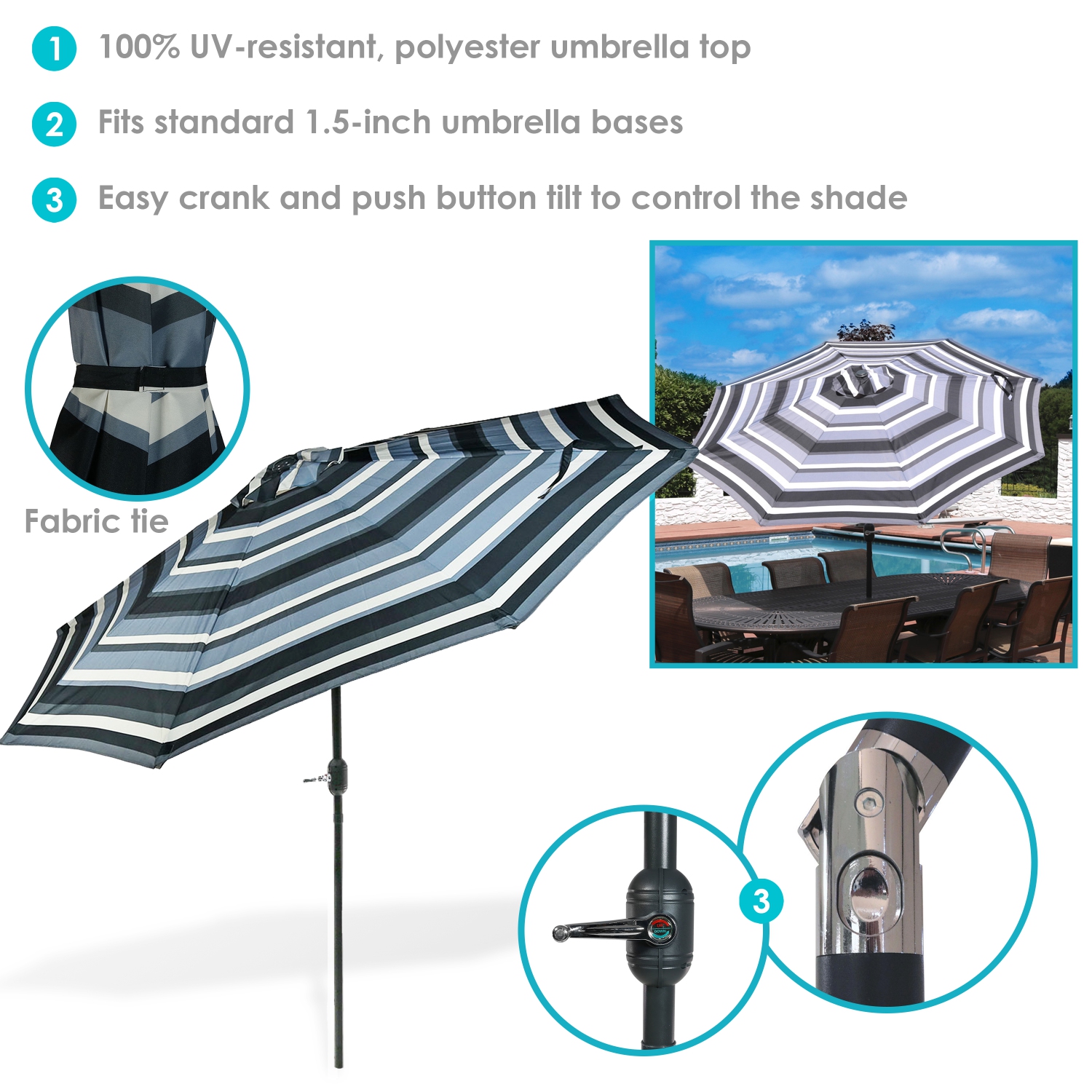 Sunnydaze 9 ft Aluminum Patio Umbrella with Tilt and Crank - Catalina Beach