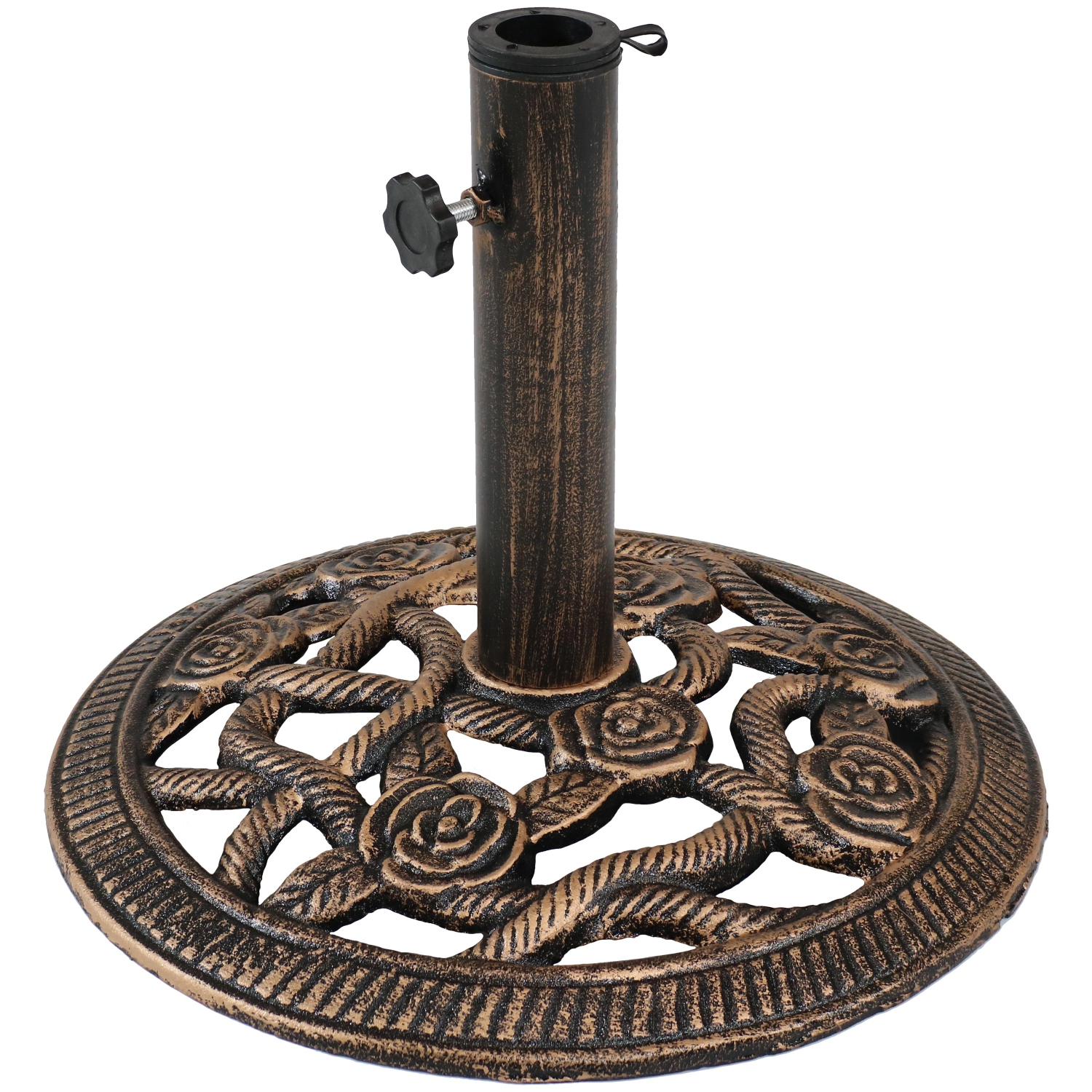 Sunnydaze 16 in Rose Blossom Cast Iron Round Patio Umbrella Base - Bronze