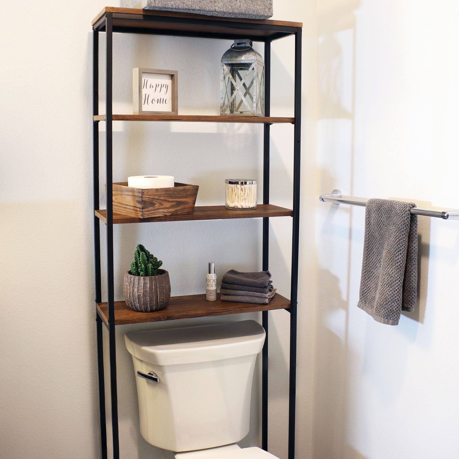 Sunnydaze 4-Tier Industrial Over-the-Toilet Storage Shelf - Teak