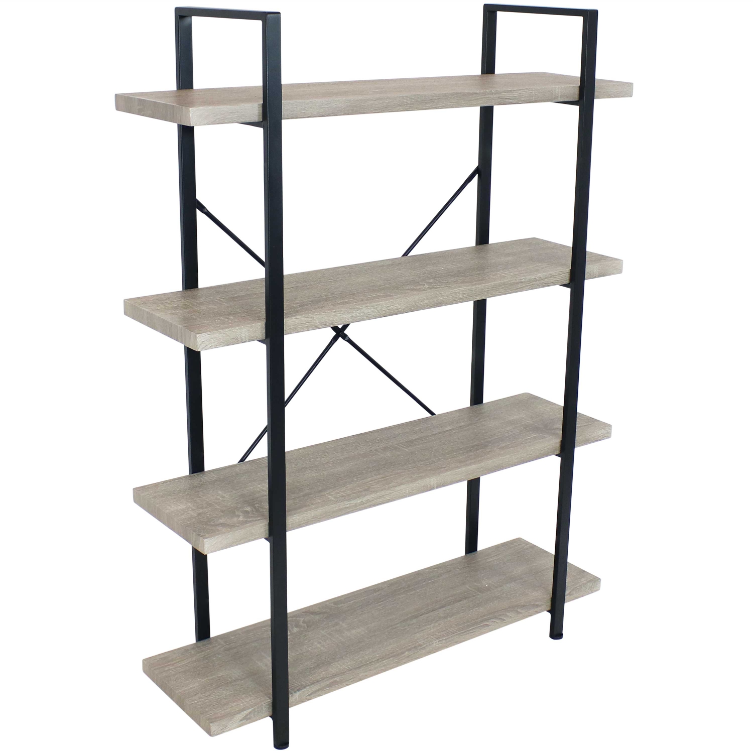 Sunnydaze 4-Tier Industrial Open-Shelf Bookshelf - Oak Gray