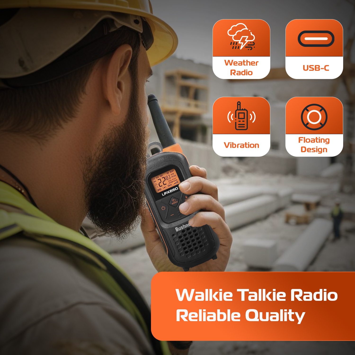 Bushnell Adventure 68KM Floating Two Way Radios - Waterproof IP67 Marine FRS 2 Watt Long Range Rechargeable Walkie Talkie, 2 Pack | LPX650