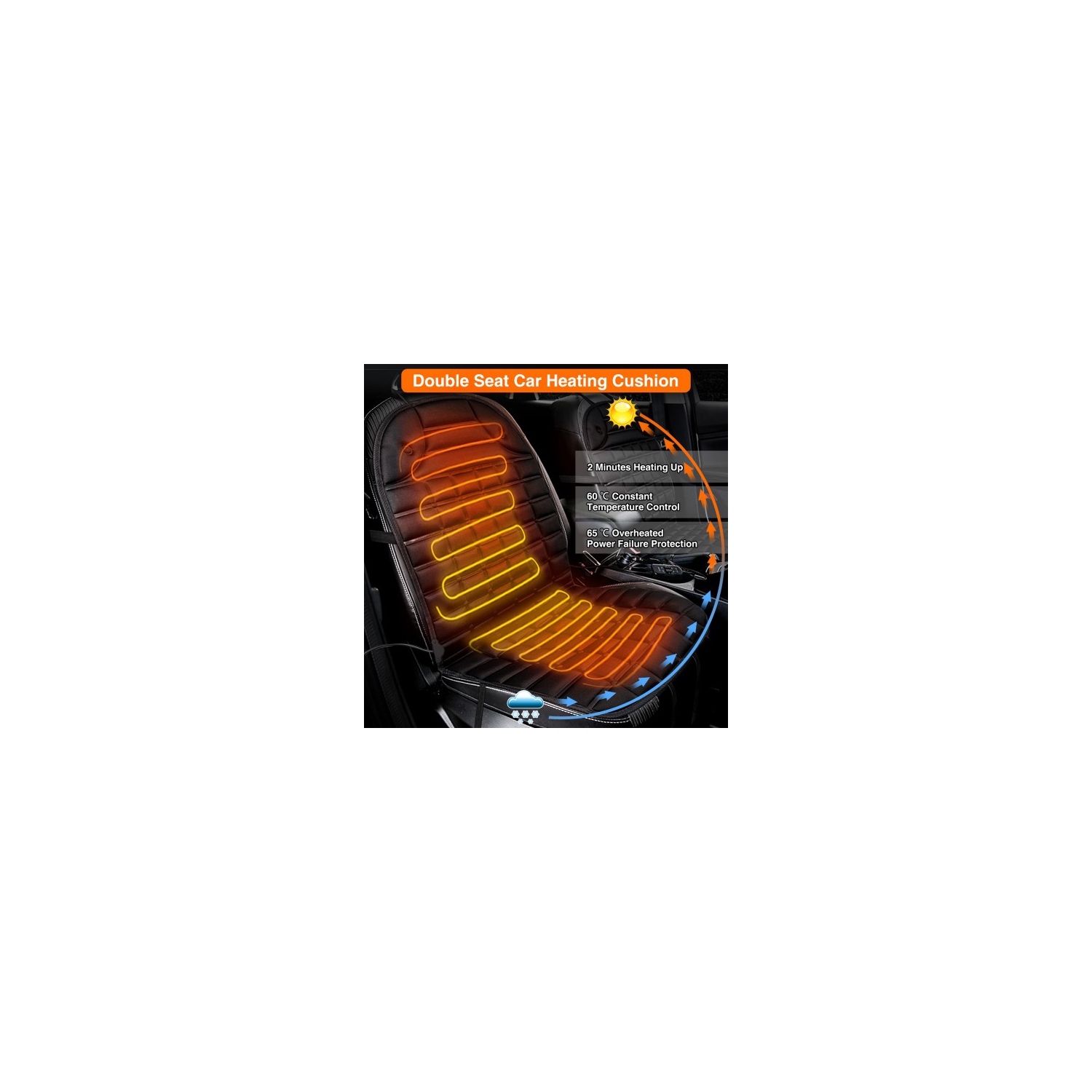 Audew 12V Cigarette Lighter Powered Car Heated Seat Cushion(1 Pair)