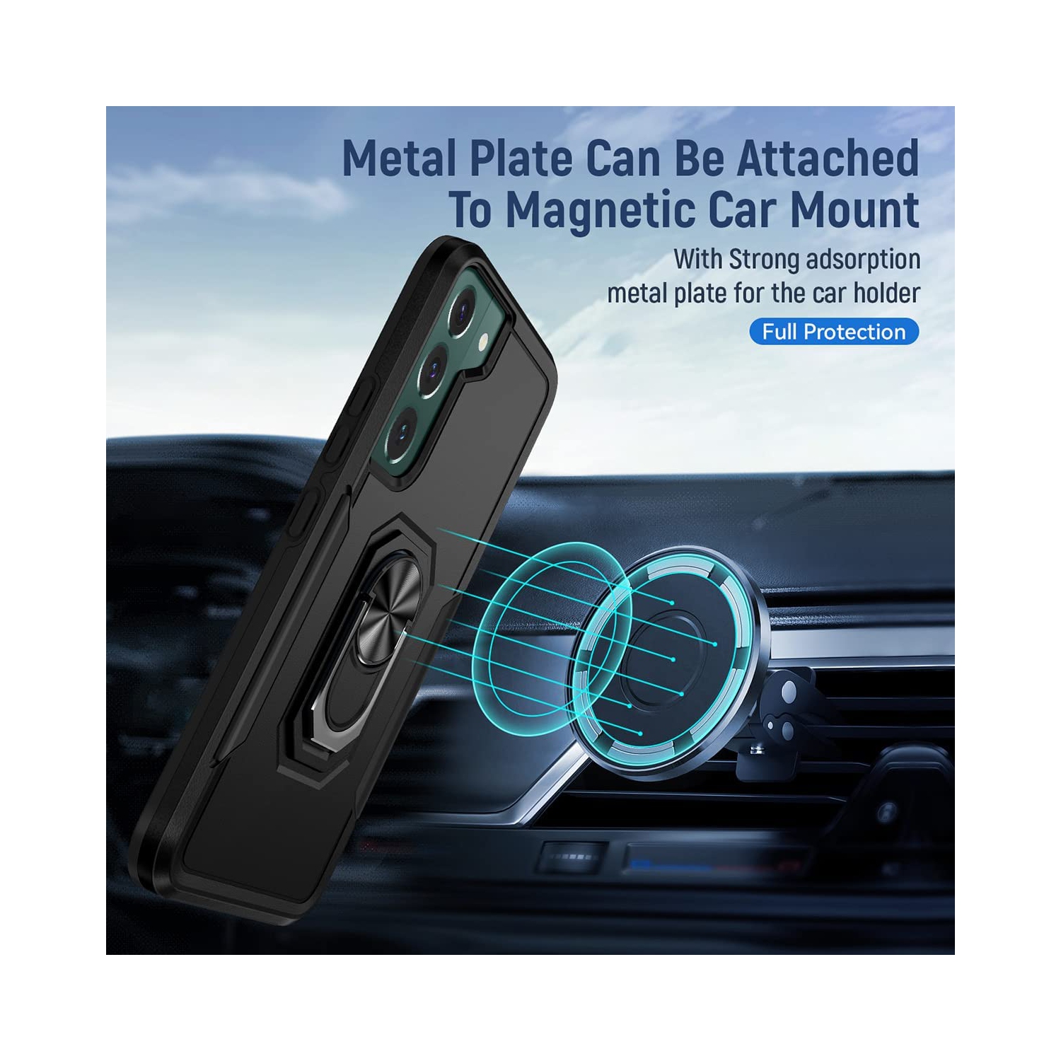 【CSmart】 Étui de béquille magnétique résistant aux chocs avec support de bague pour Samsung Galaxy S23 Plus, Sarcelle