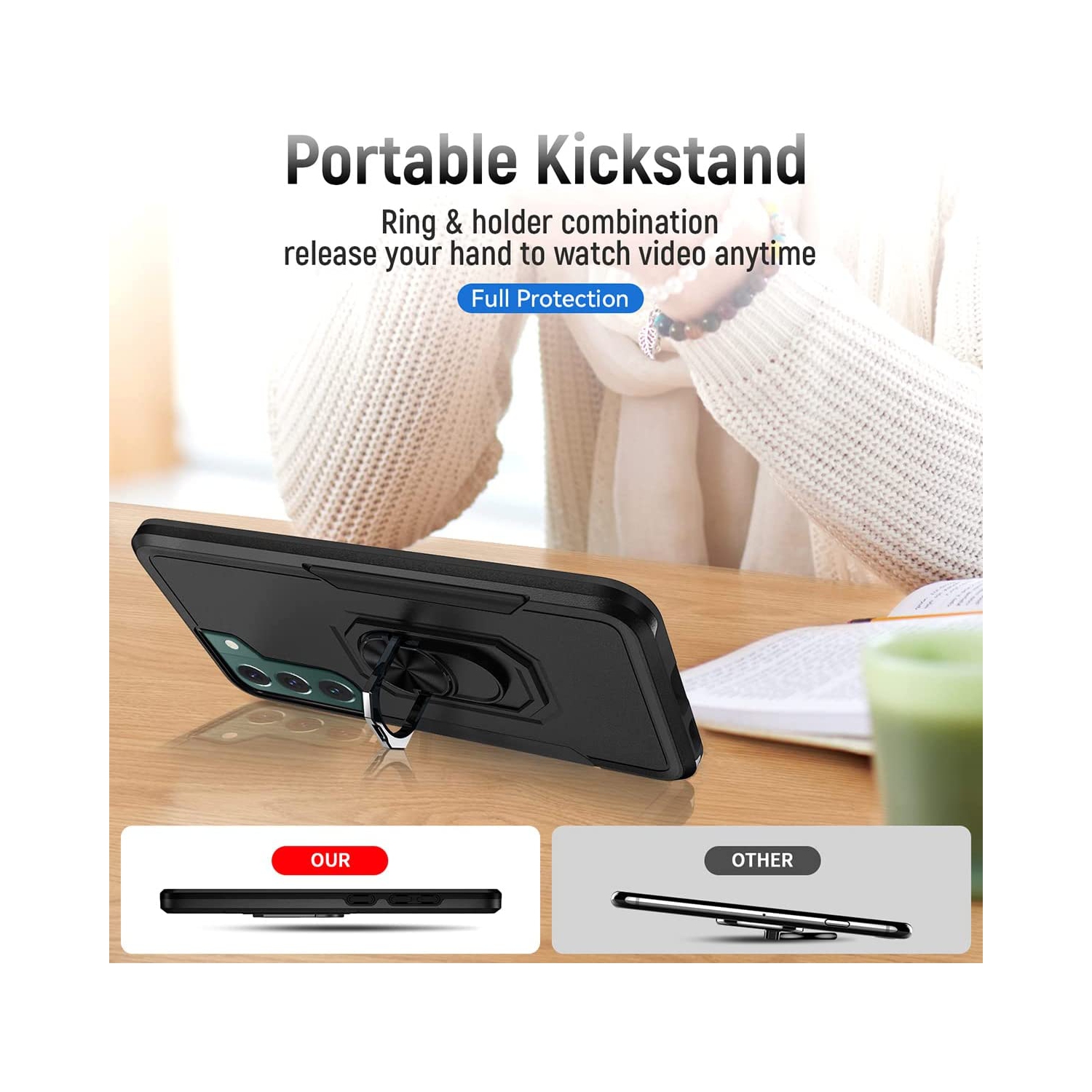 【CSmart】 Étui de béquille magnétique résistant aux chocs avec support de bague pour Samsung Galaxy S23 Plus, Sarcelle