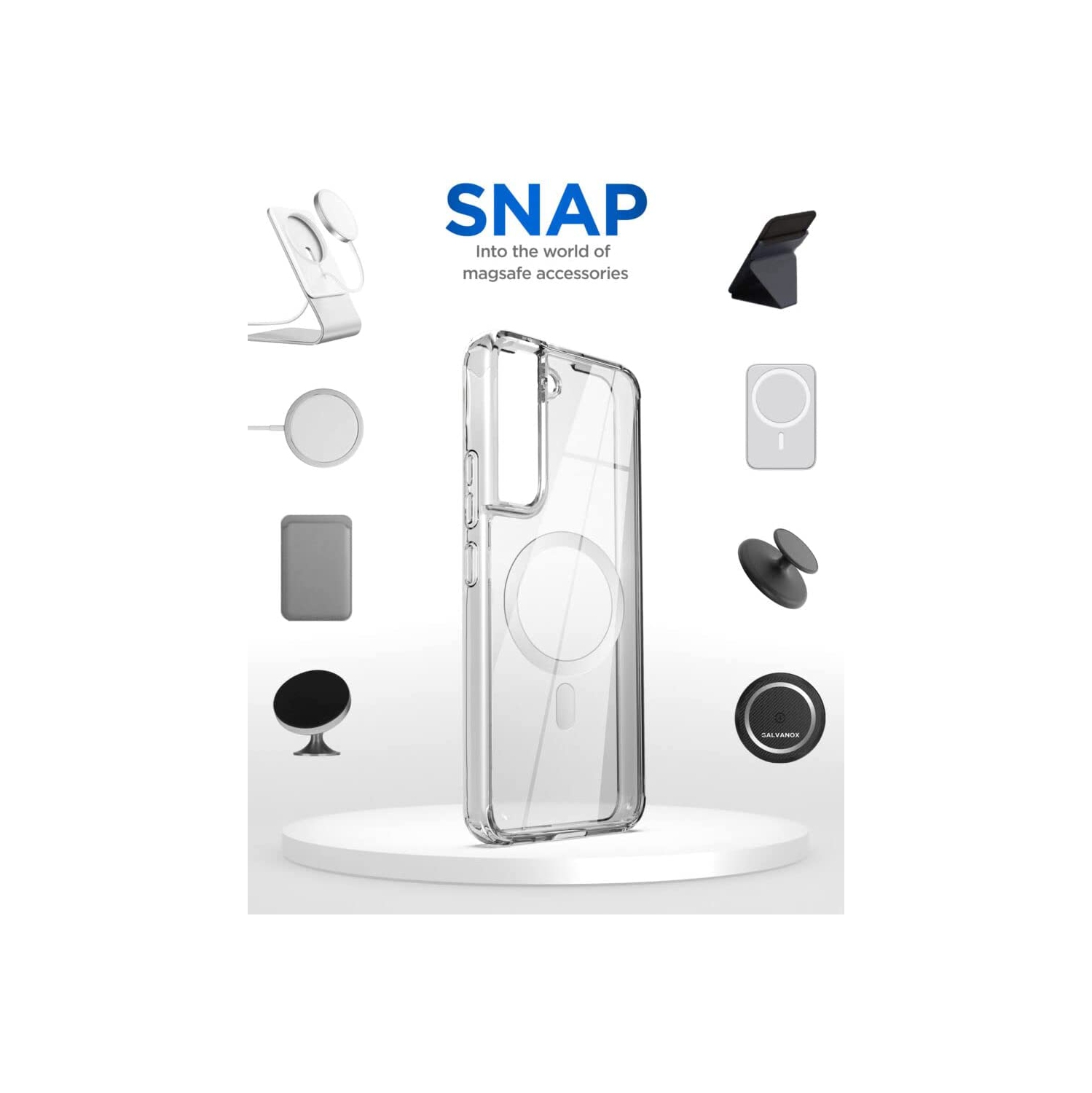 【CSmart】 Étui arrière de charge magnétique sans fil hybride compatible MagSafe pour Samsung Galaxy S23 Plus, transparent