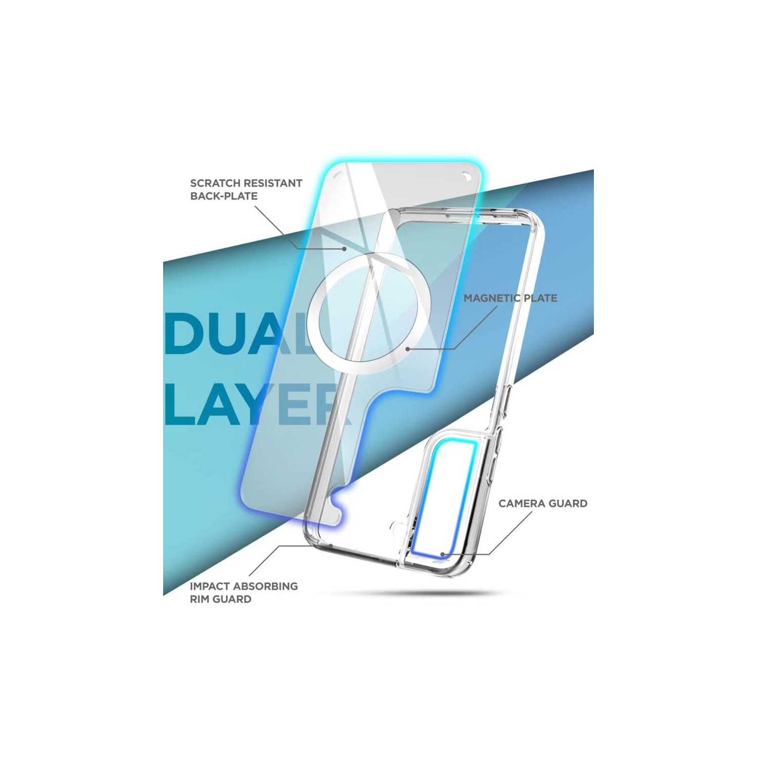 【CSmart】 Étui arrière de charge magnétique sans fil hybride compatible MagSafe pour Samsung Galaxy S23 Plus, transparent