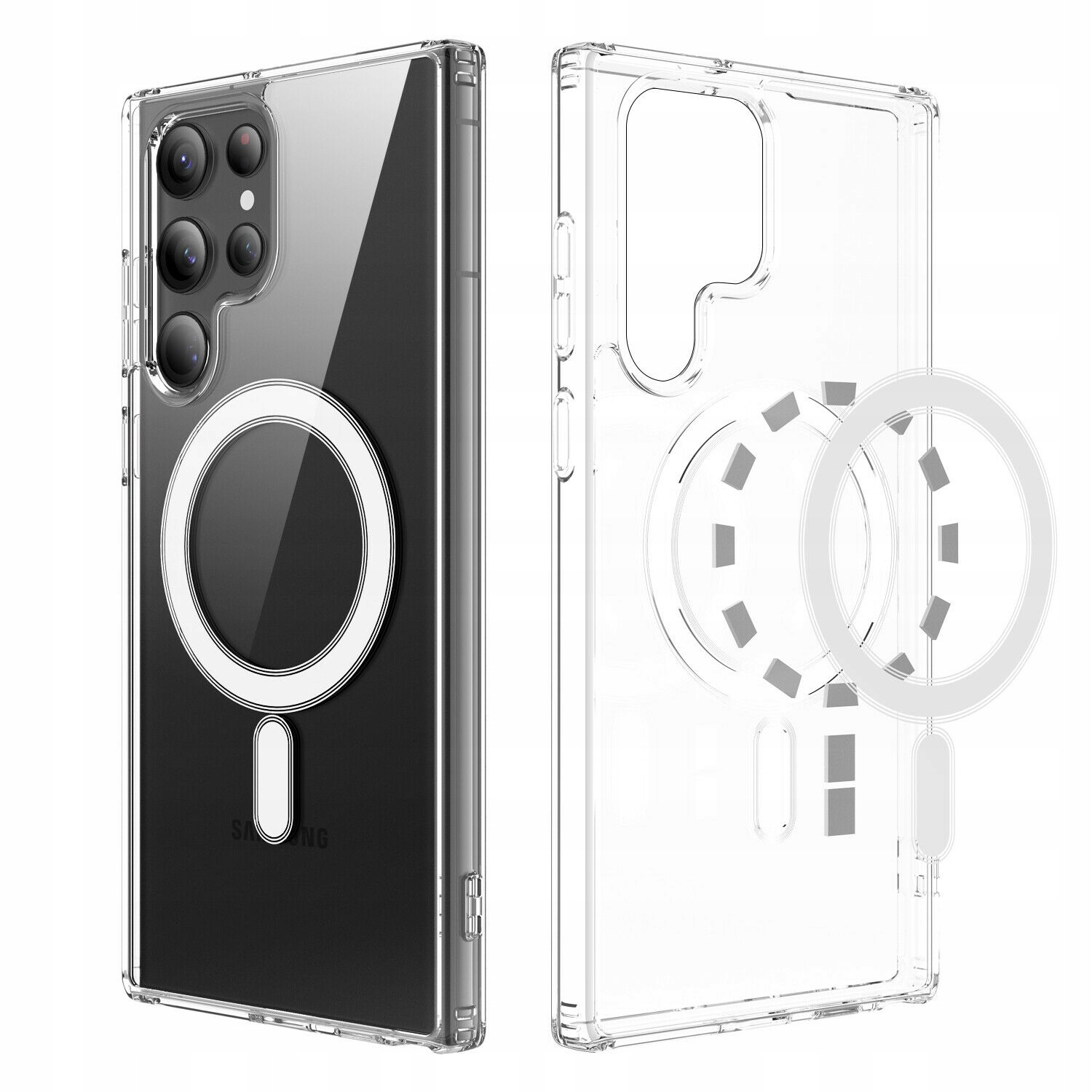 【CSmart】 Étui arrière de charge magnétique sans fil hybride compatible MagSafe pour Samsung Galaxy S23 Ultra, transparent