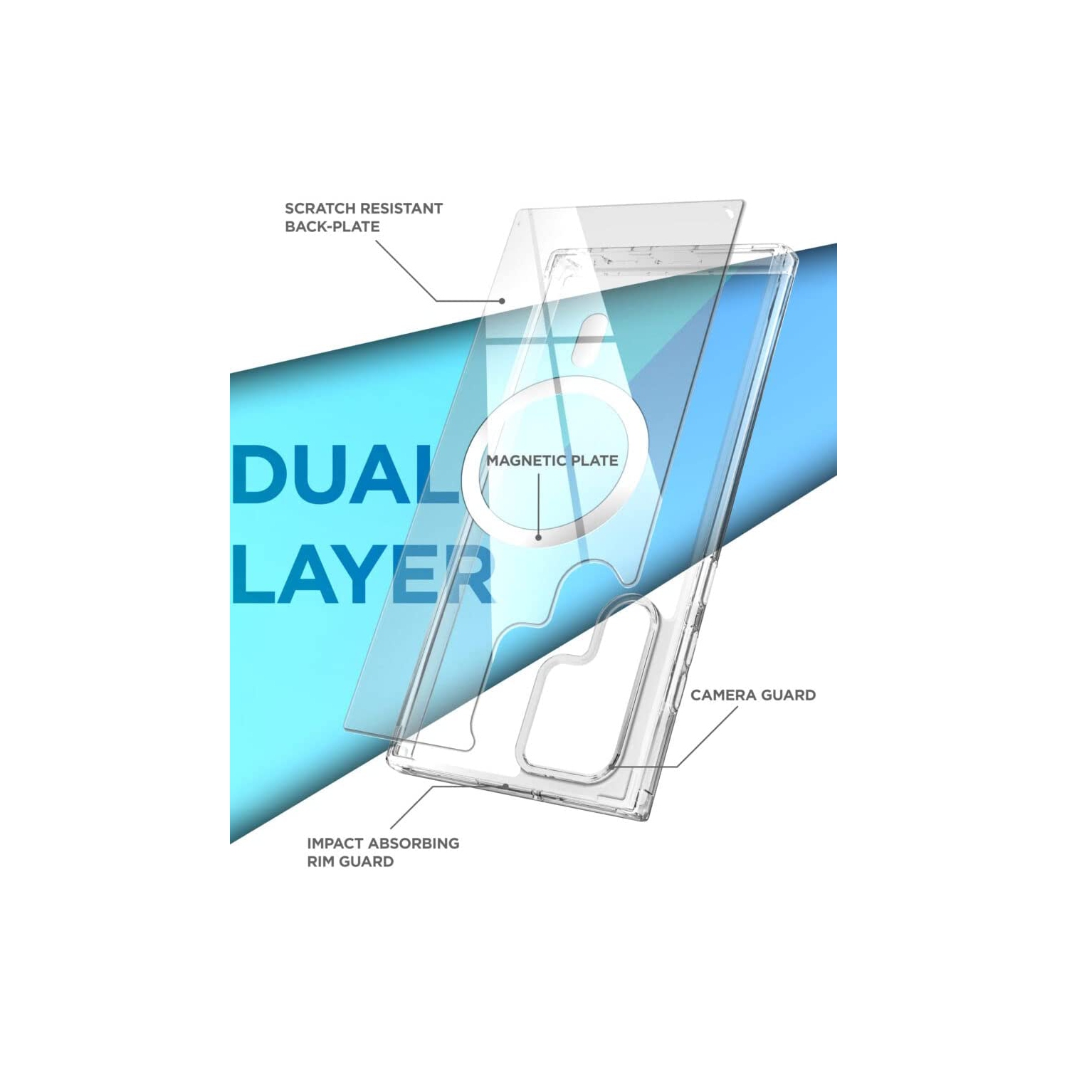 【CSmart】 Étui arrière de charge magnétique sans fil hybride compatible MagSafe pour Samsung Galaxy S23 Ultra, transparent