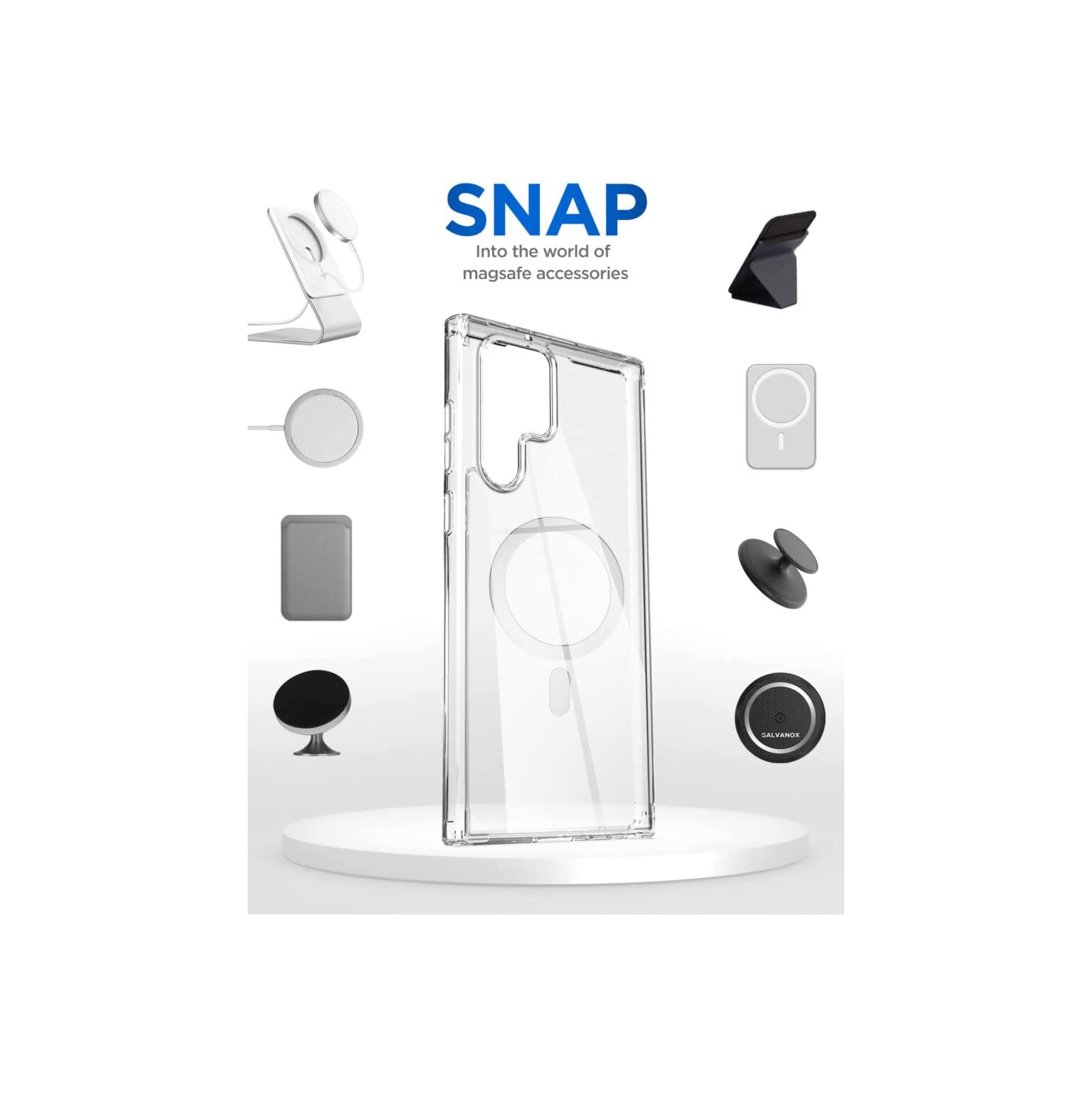 【CSmart】 Étui arrière de charge magnétique sans fil hybride compatible MagSafe pour Samsung Galaxy S23 Ultra, transparent