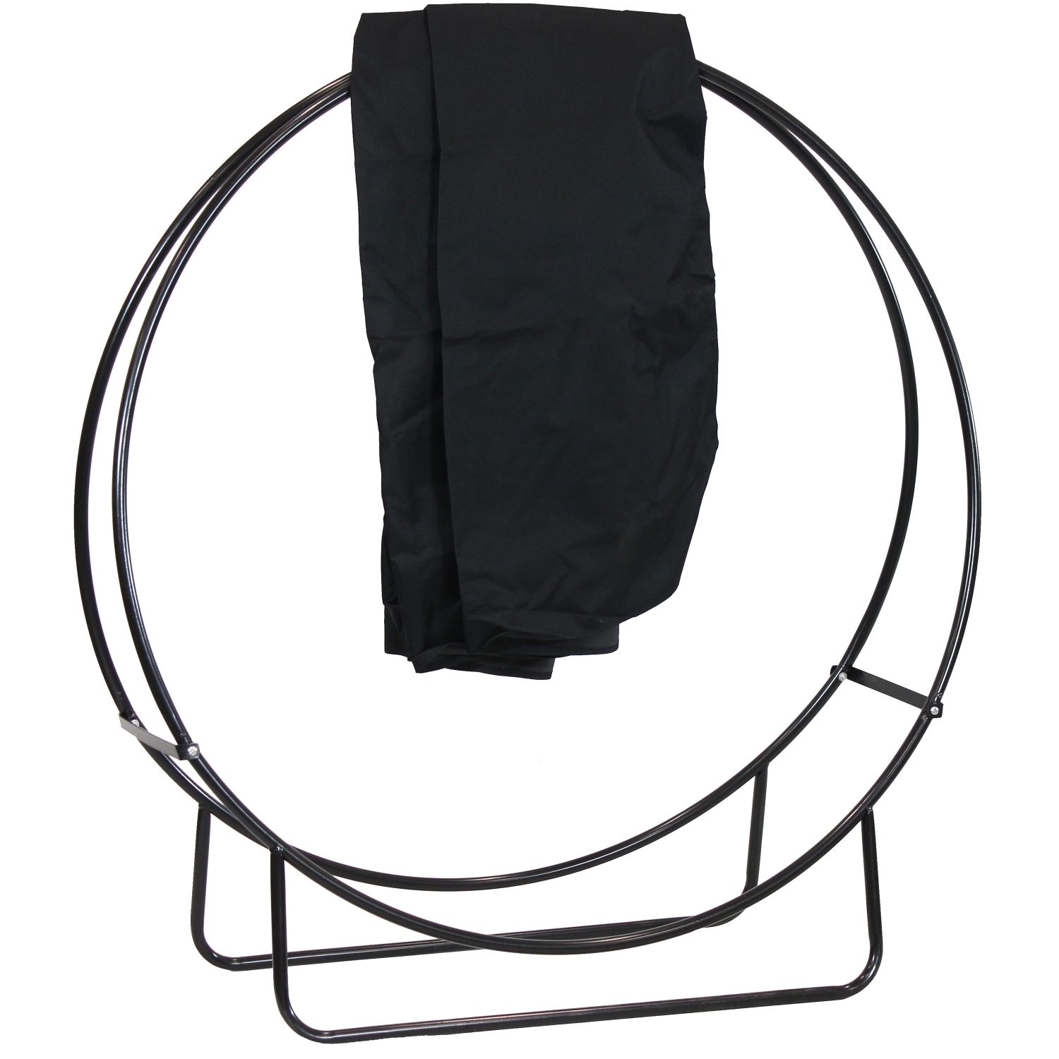 Sunnydaze 48 in Powder-Coated Steel Firewood Log Hoop Rack with Black Cover